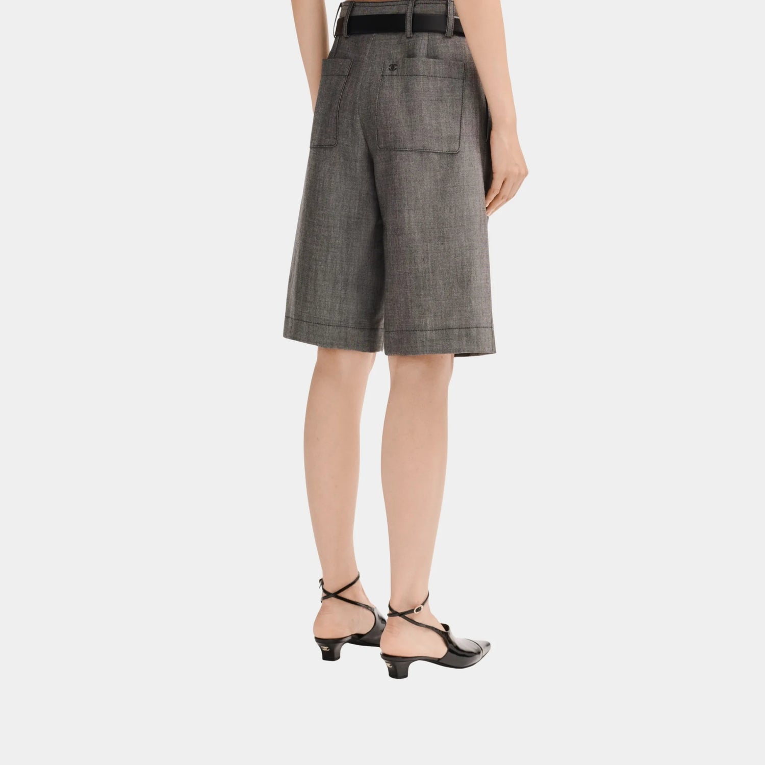 Chanel Bermuda Shorts in Grey Wool Canvas, Back