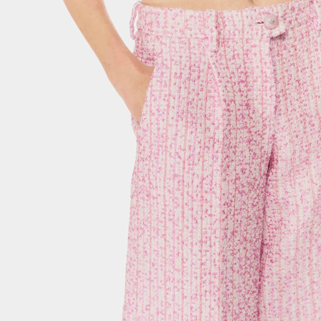 Chanel Bermuda Shorts Iridescent Cotton & Wool Tweed Pink & Ecru, Front