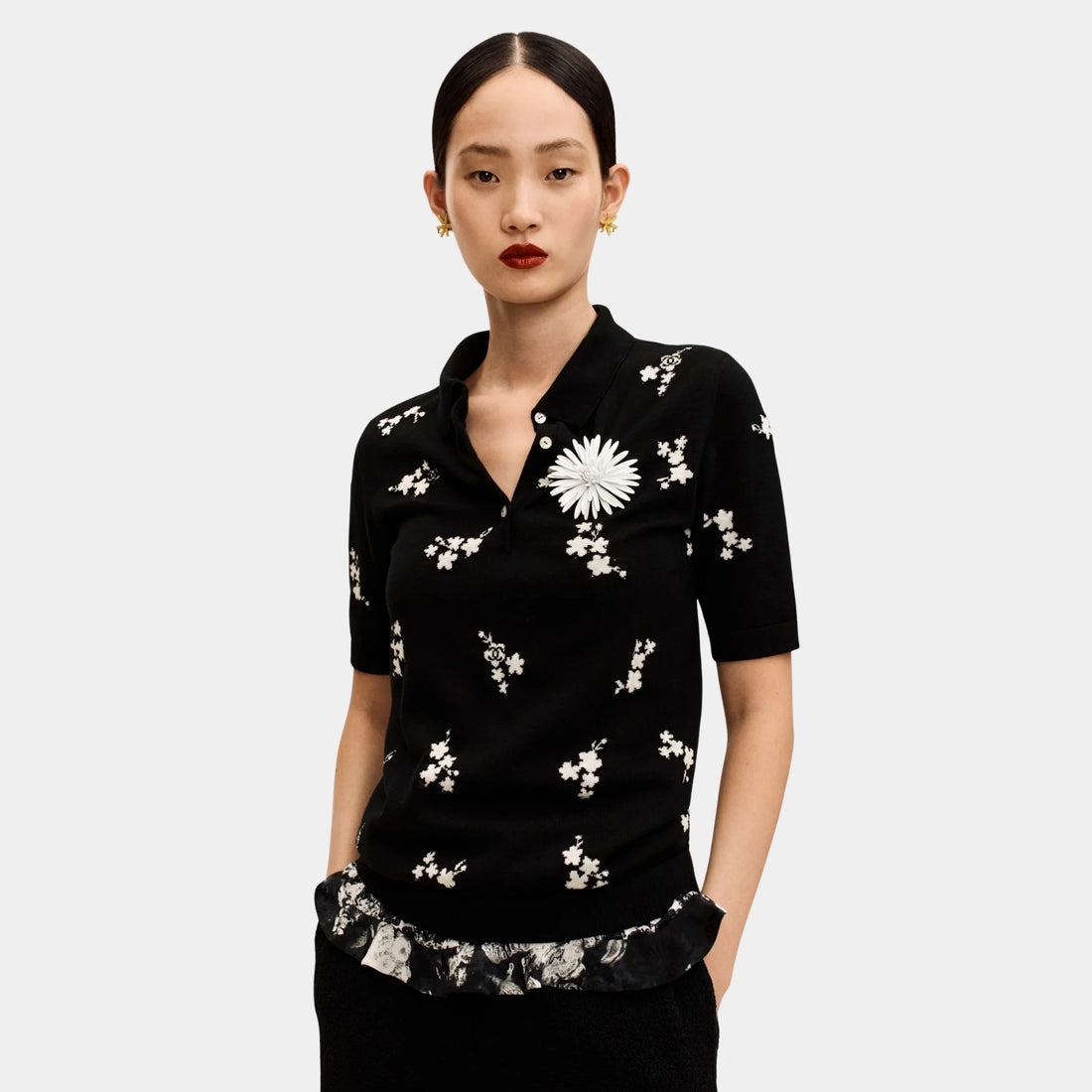 Chanel Black and White Polo in Cotton and Silk, Front
