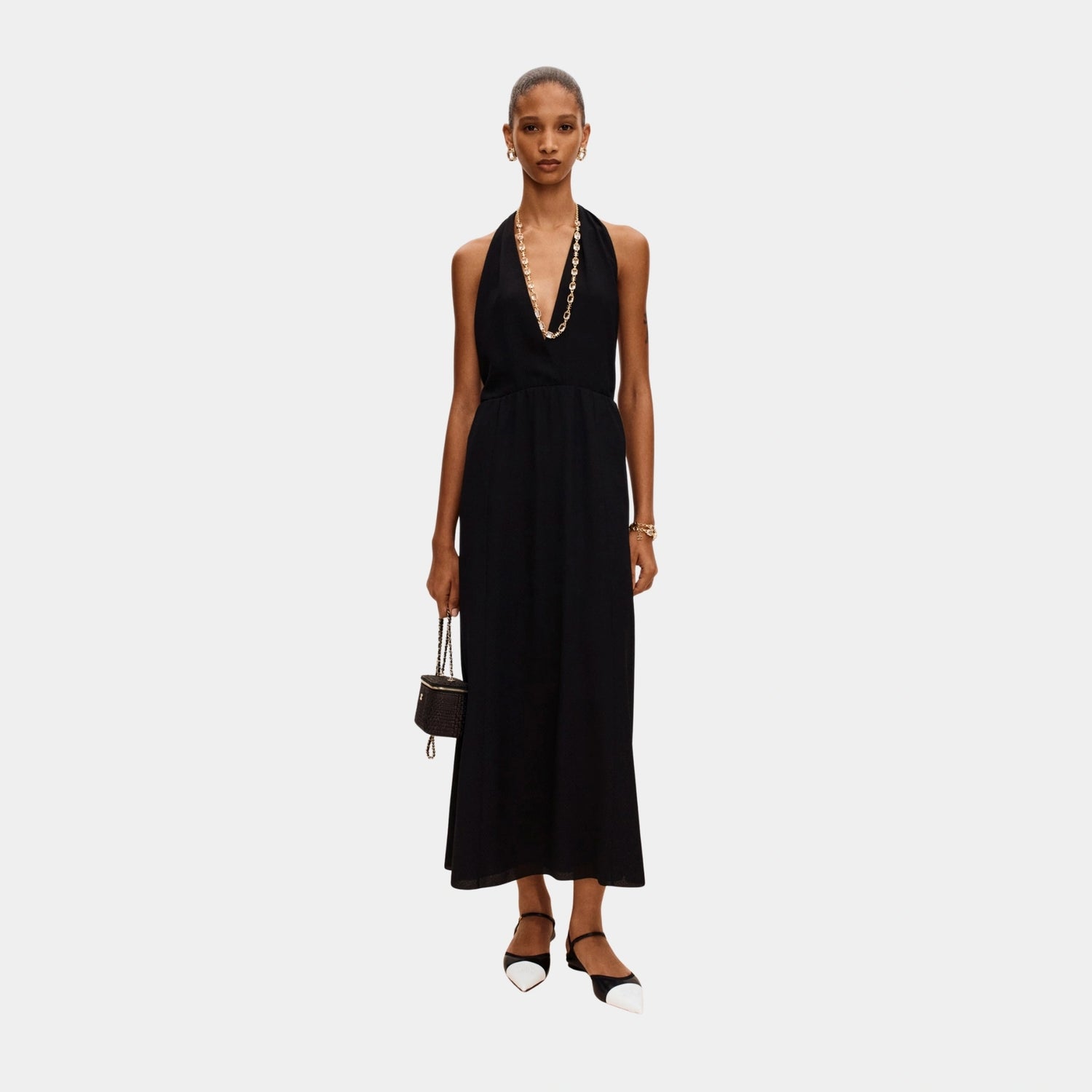 Chanel Black Long Dress in Silk Jacquard, Black