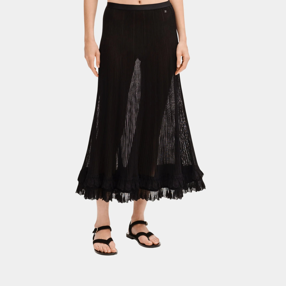 Chanel Black Long Skirt in Silk, Front