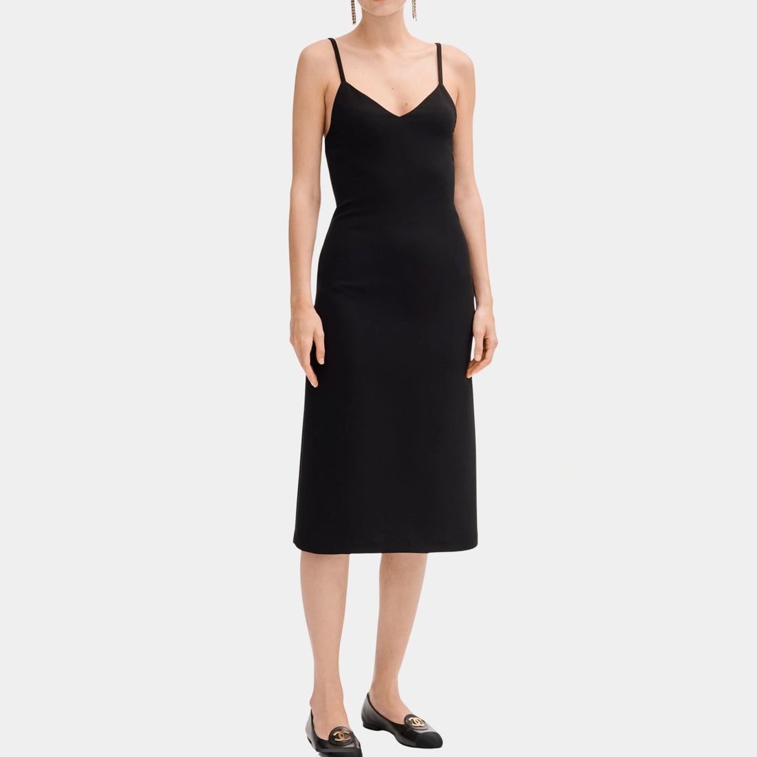 Chanel Black Midi Dress in Silk Crepe, Front