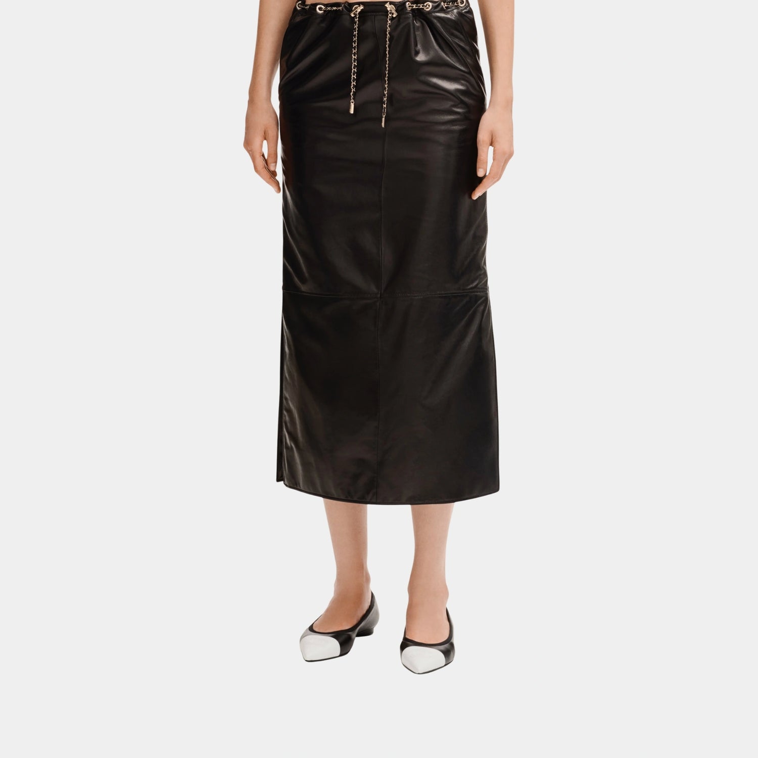 Chanel Black Midi Skirt in Lambskin, Front
