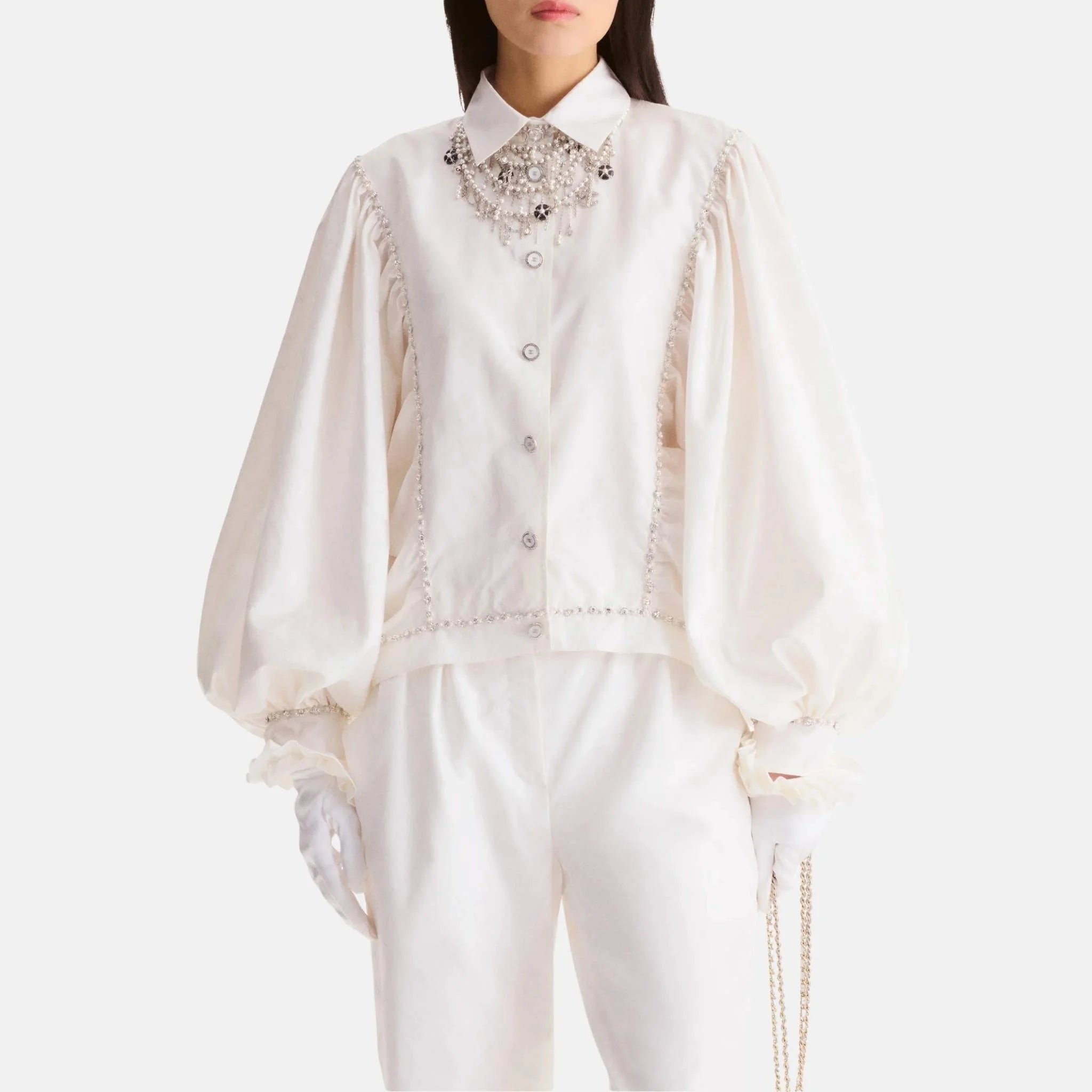 Blouse in Embroidered Silk Taffeta