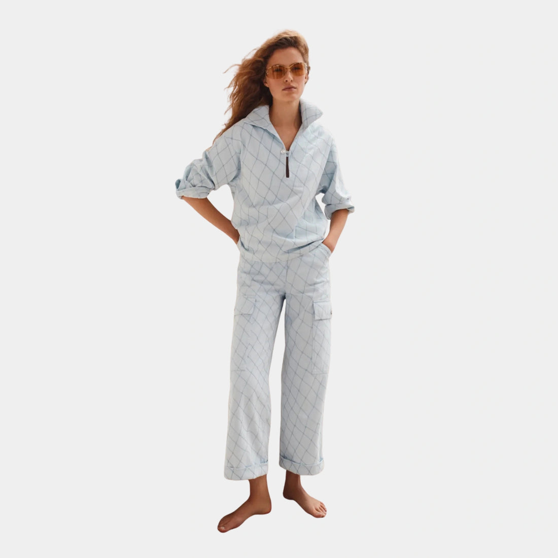 Chanel Blouse in Light Blue Embroidered Denim, Front