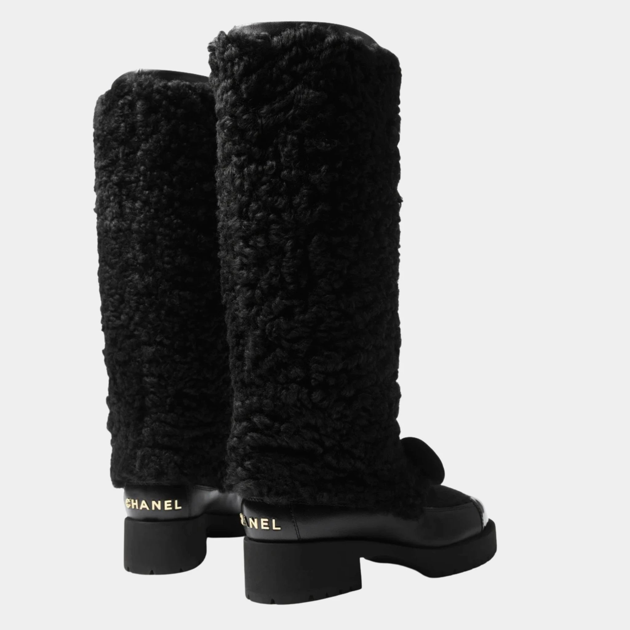 Chanel Boots Black Woolly lamb veal varnished lamb &amp; veal, Back