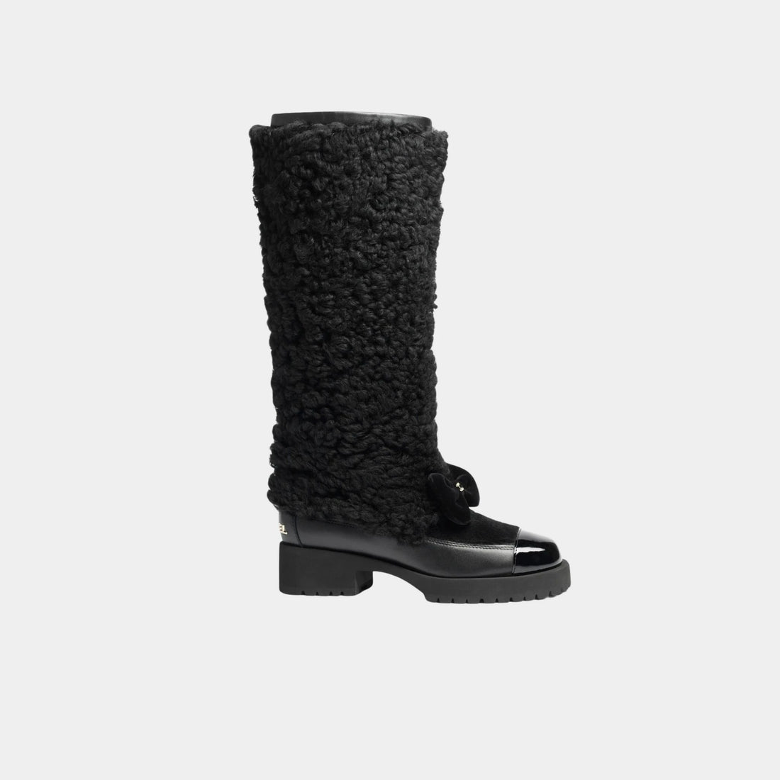 Chanel Boots Black Woolly lamb veal varnished lamb & veal, Side