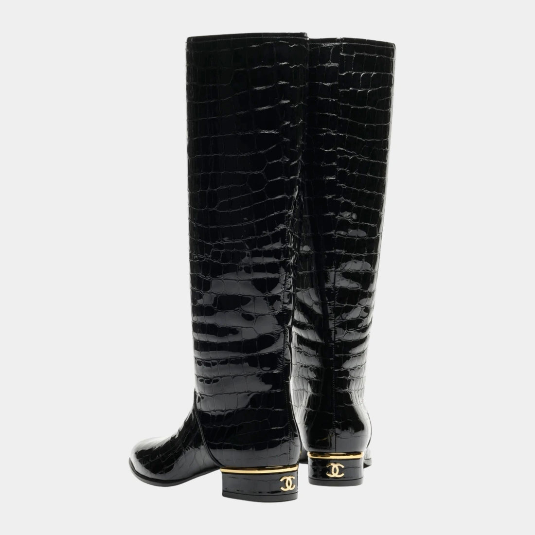 Boots Crocodile-Embossed Patent Calfskin Black