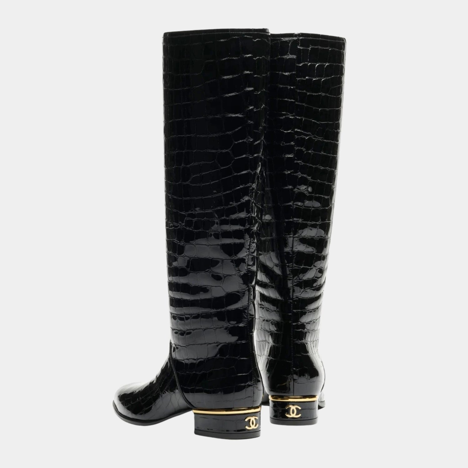 Boots Crocodile-Embossed Patent Calfskin Black