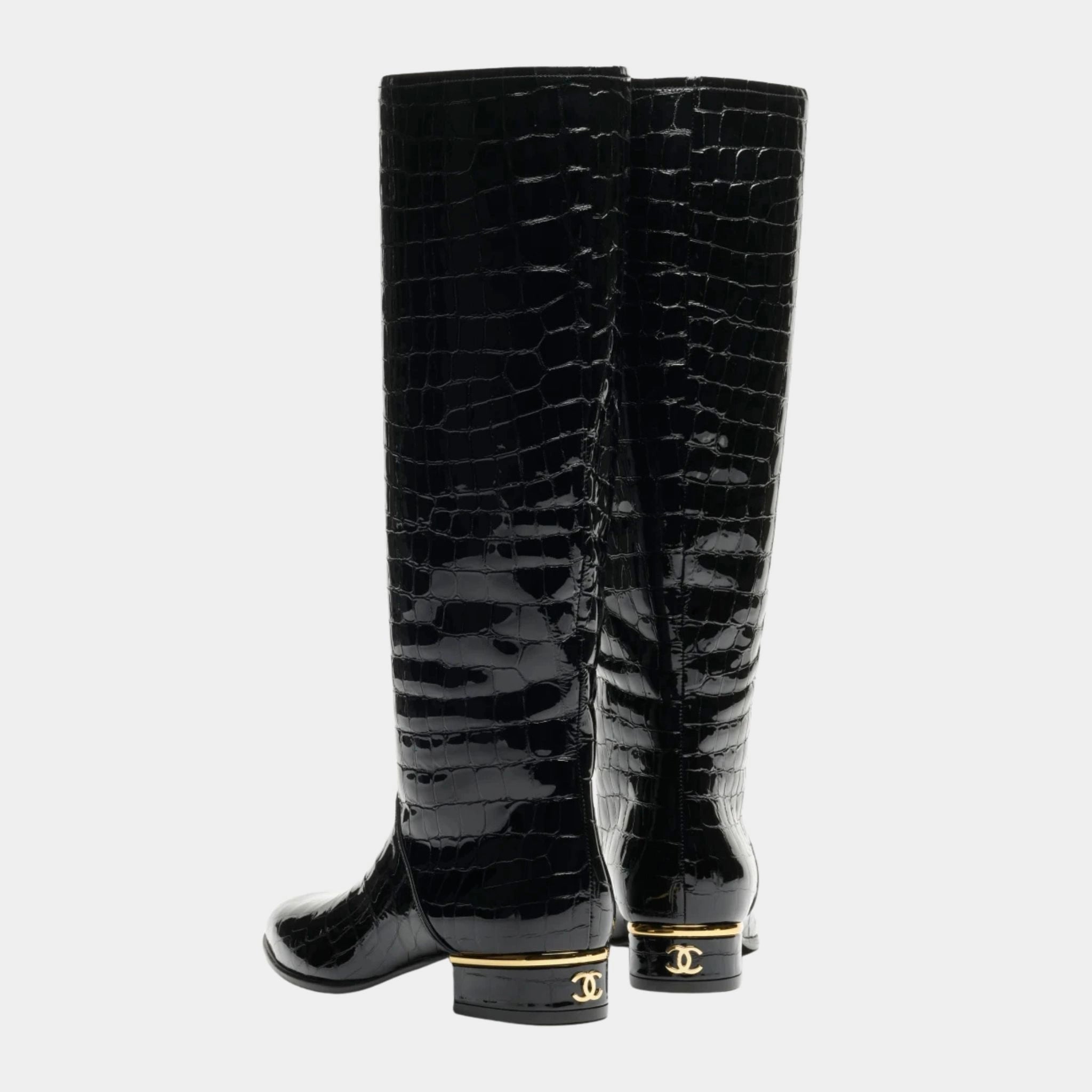 Boots Crocodile-Embossed Patent Calfskin Black