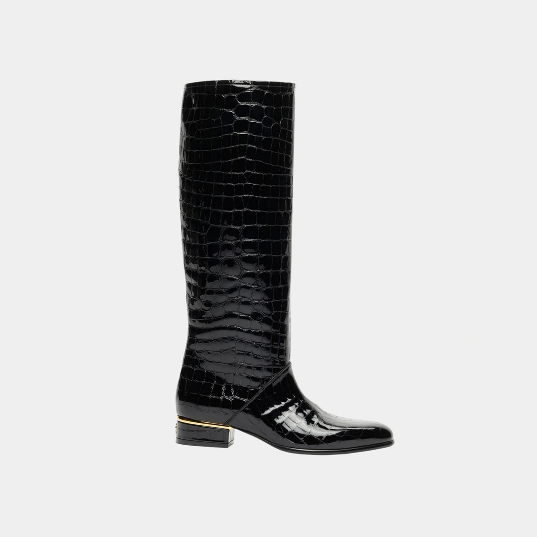 Boots Crocodile-Embossed Patent Calfskin Black