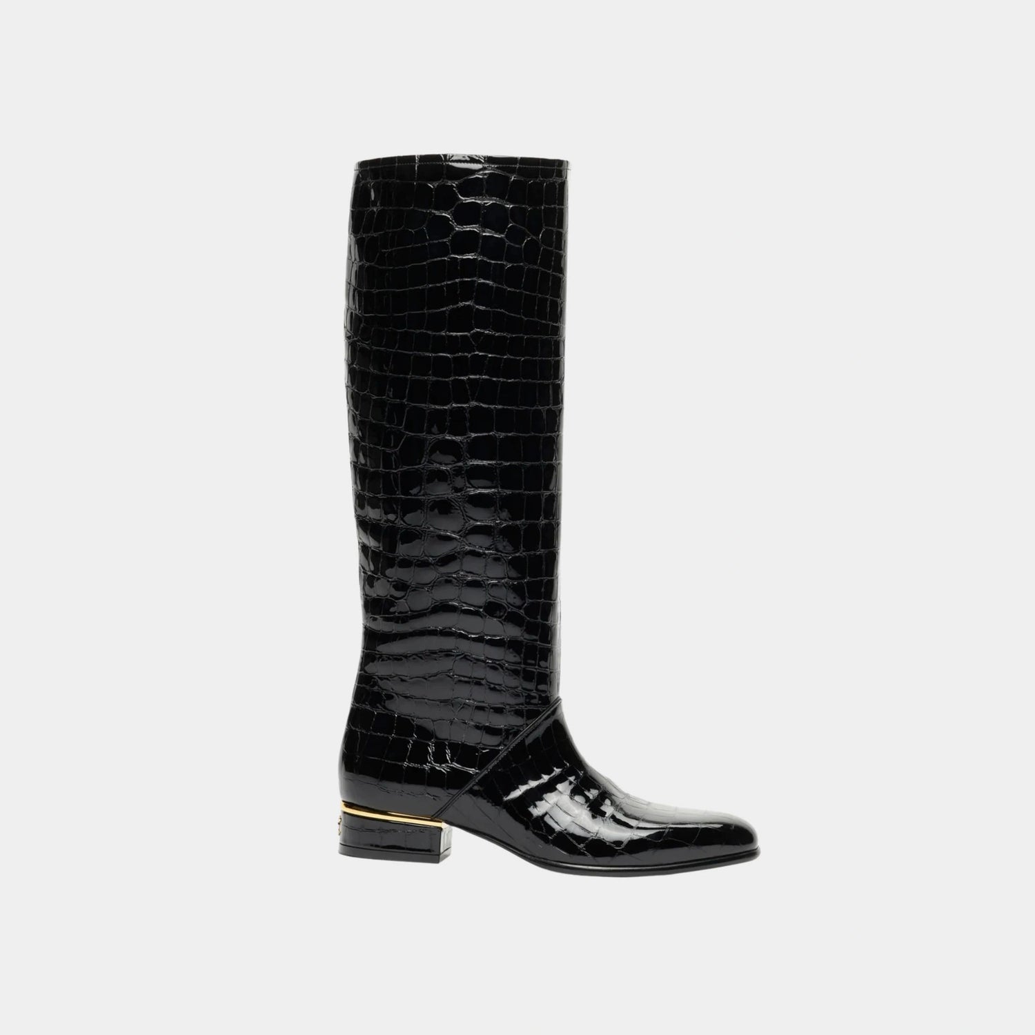 Boots Crocodile-Embossed Patent Calfskin Black