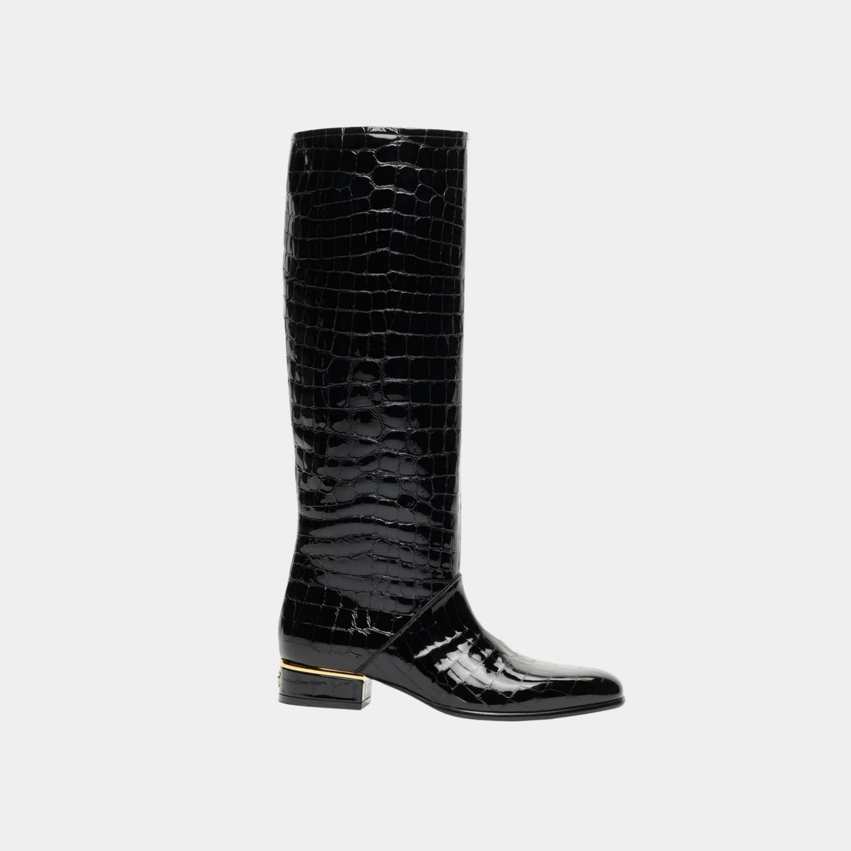 Boots Crocodile-Embossed Patent Calfskin Black