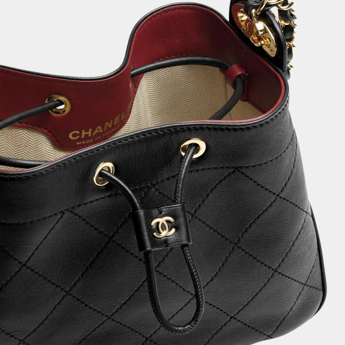 Bucket Bag Lamb Calf &amp; Gold-Plated Metal Black