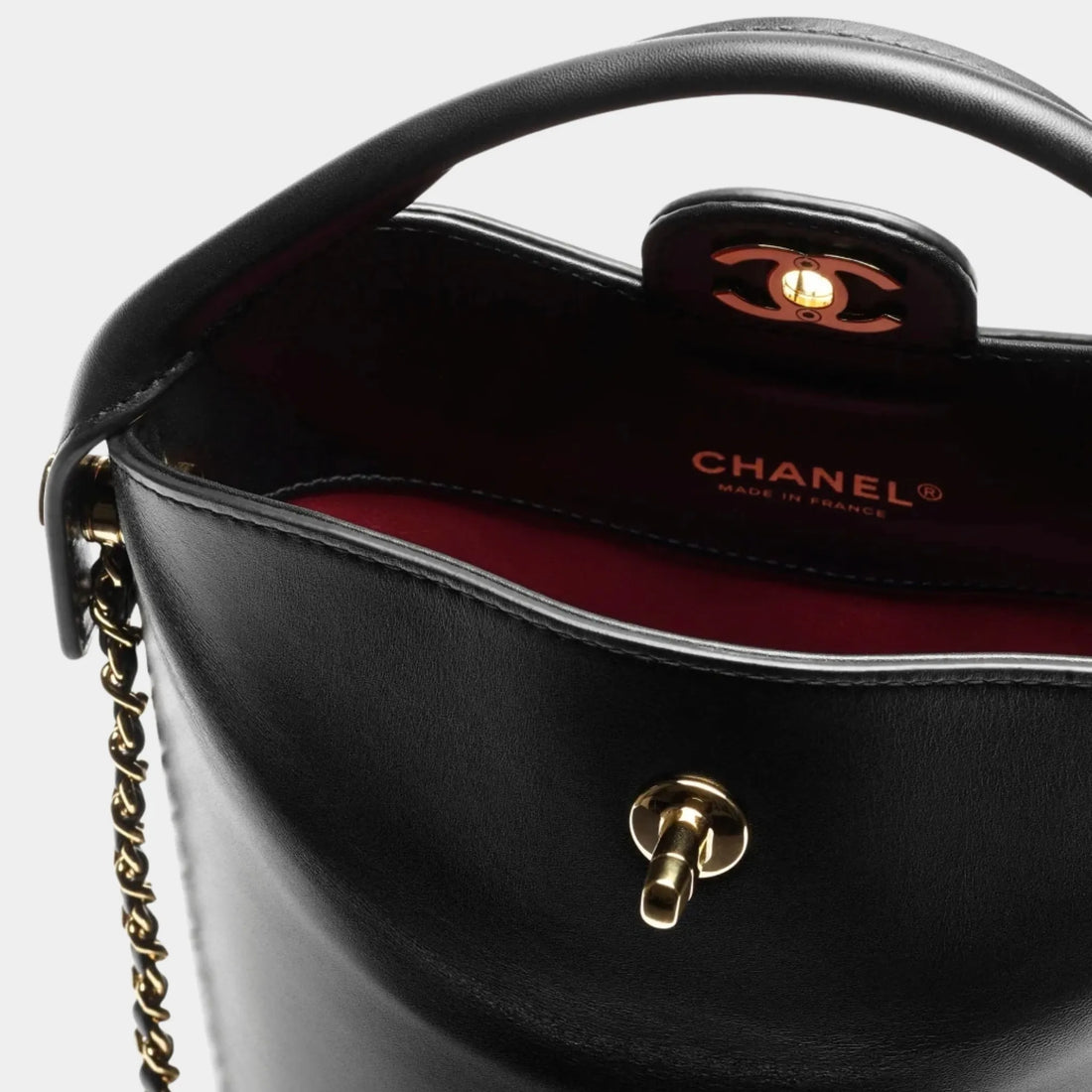 Chanel Bucket Bag Shiny Calfskin & Gold-Tone Metal Black