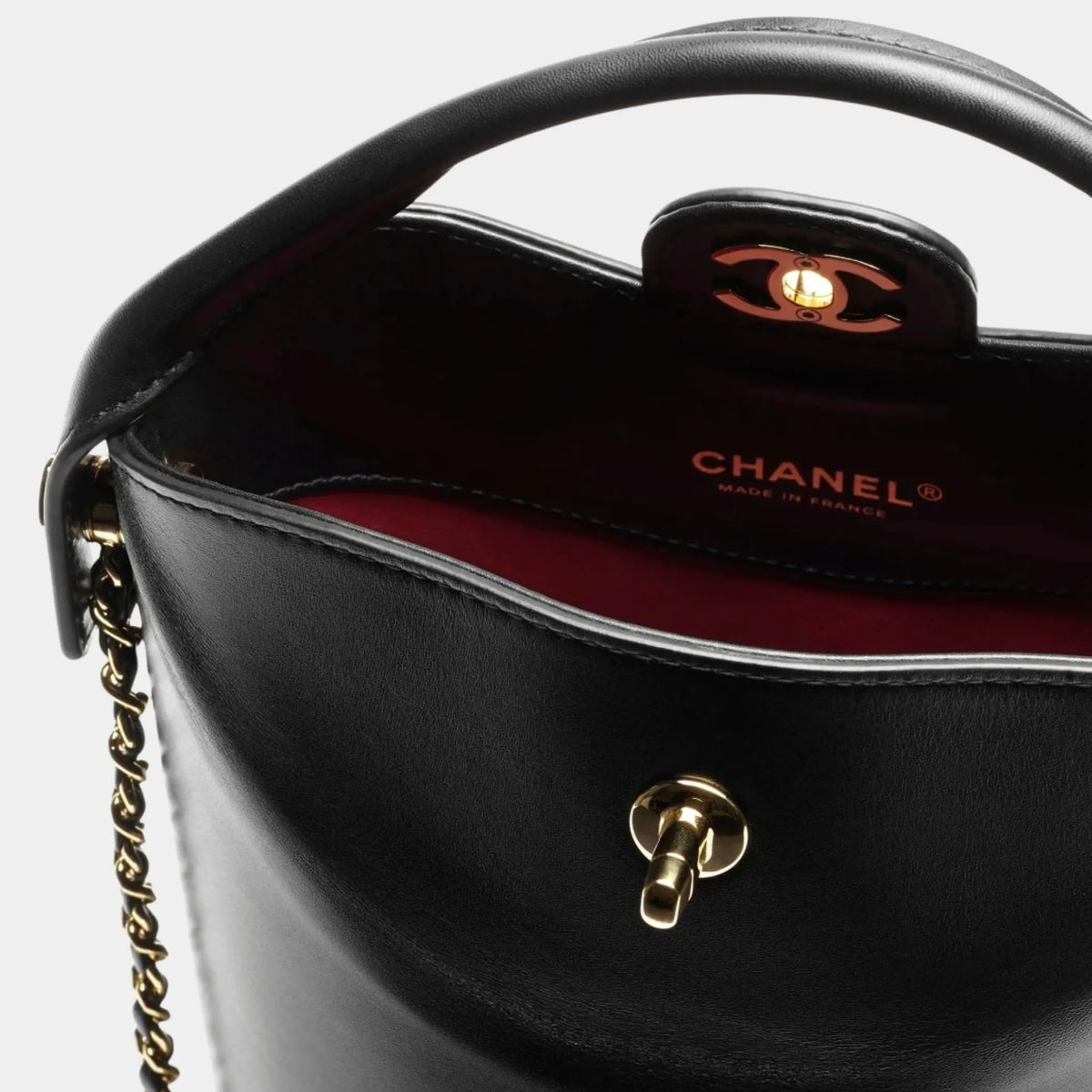 Chanel Bucket Bag Shiny Calfskin &amp; Gold-Tone Metal Black