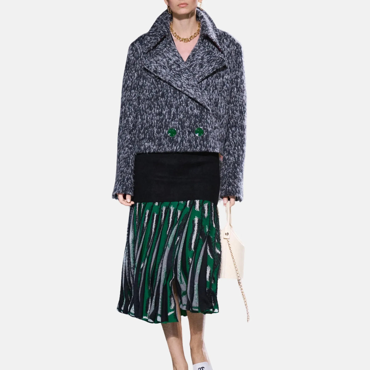 Chanel Caban Wool Alpaca in Black Grey and White