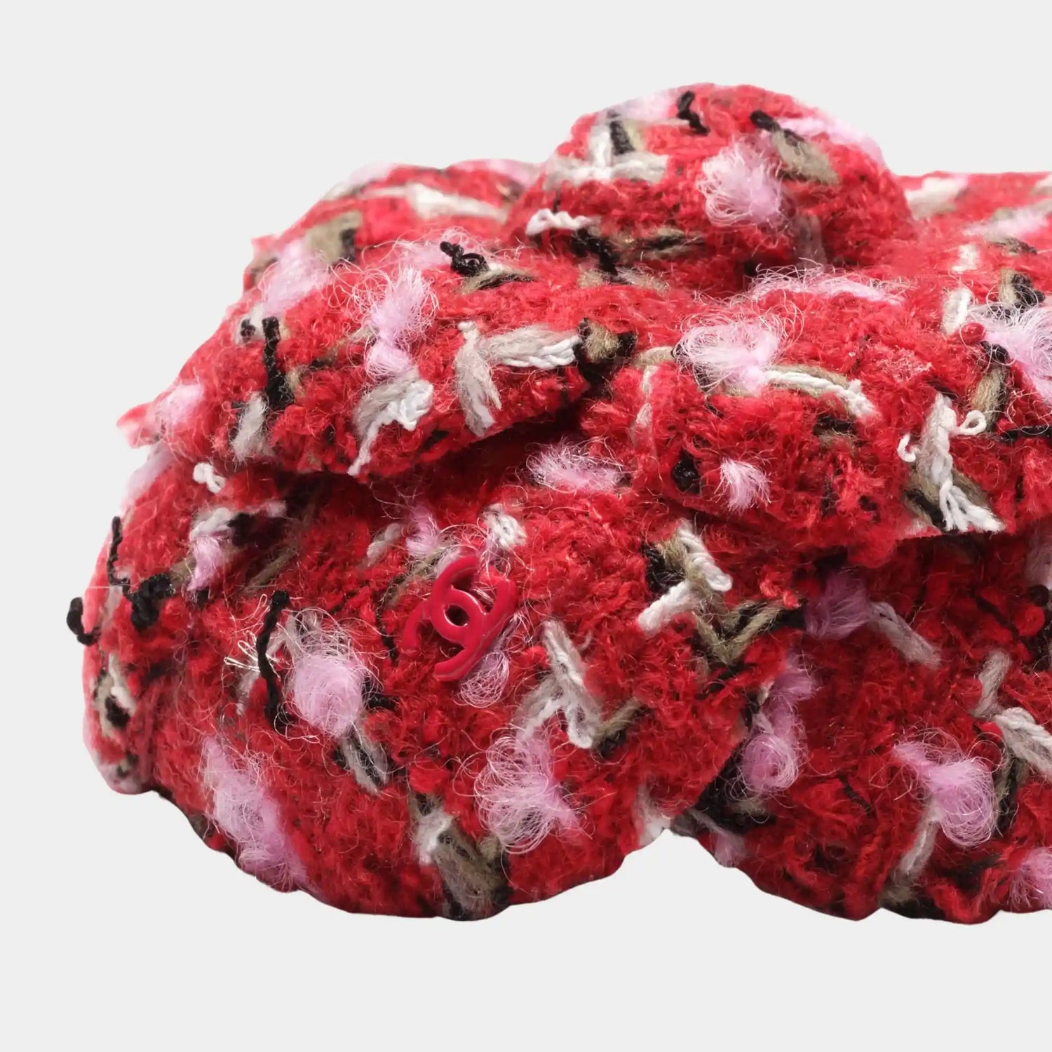Chanel Camellia Wool &amp; Tweed ,
Red, pink &amp; black, Closeup