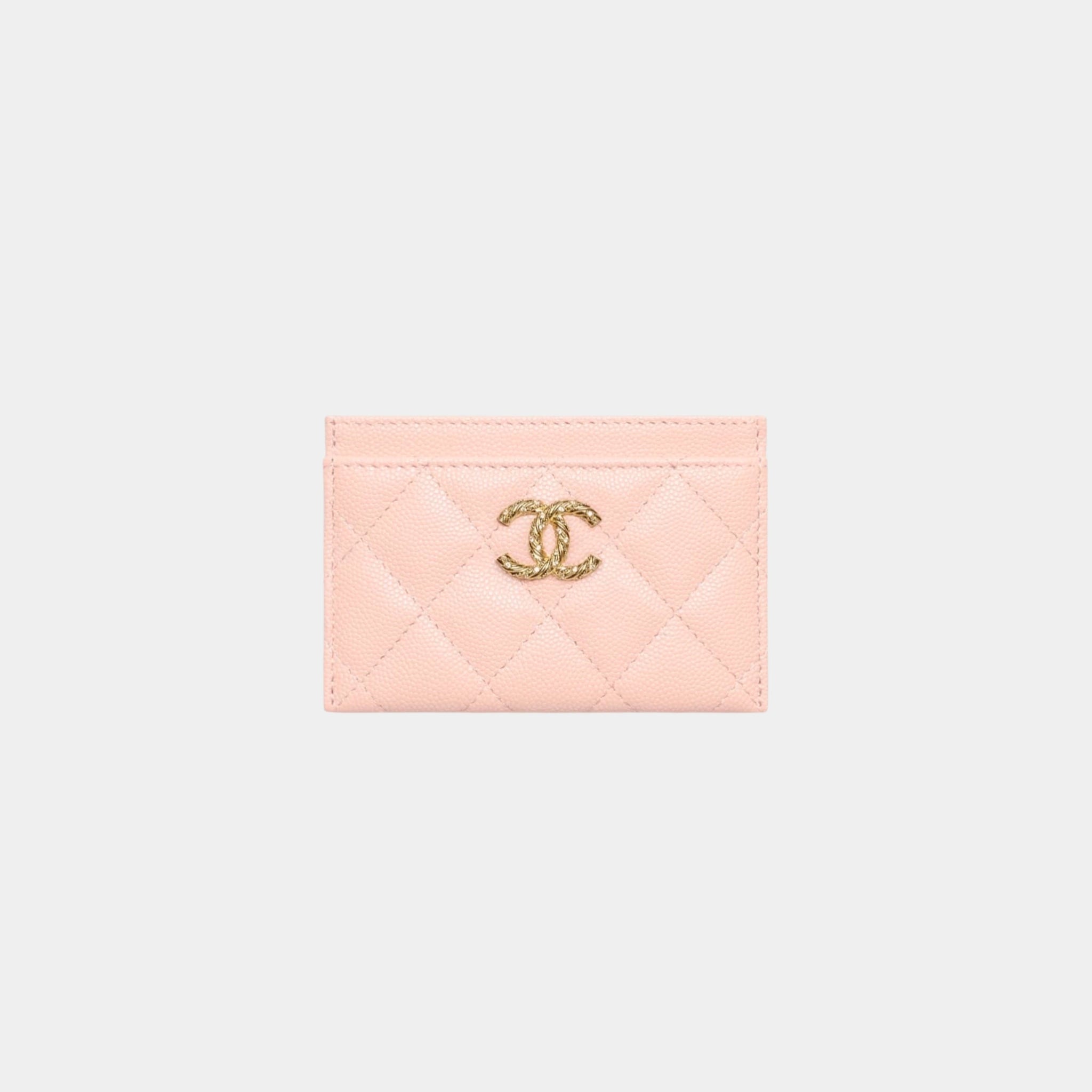Chanel Card Holder in Strass Shiny Grained Calfskin &amp; Gold Tone Metal, Light Pink