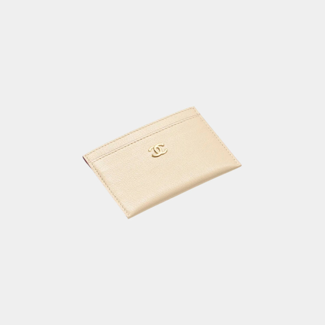 Chanel Card Holder in Grained Goatskin & Gold Metal, Beige, Top