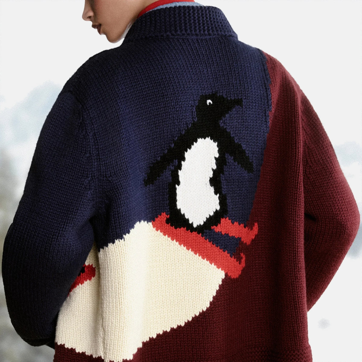 Cardigan Cashmere in Burgundy, Navy Blue and Light Yellow