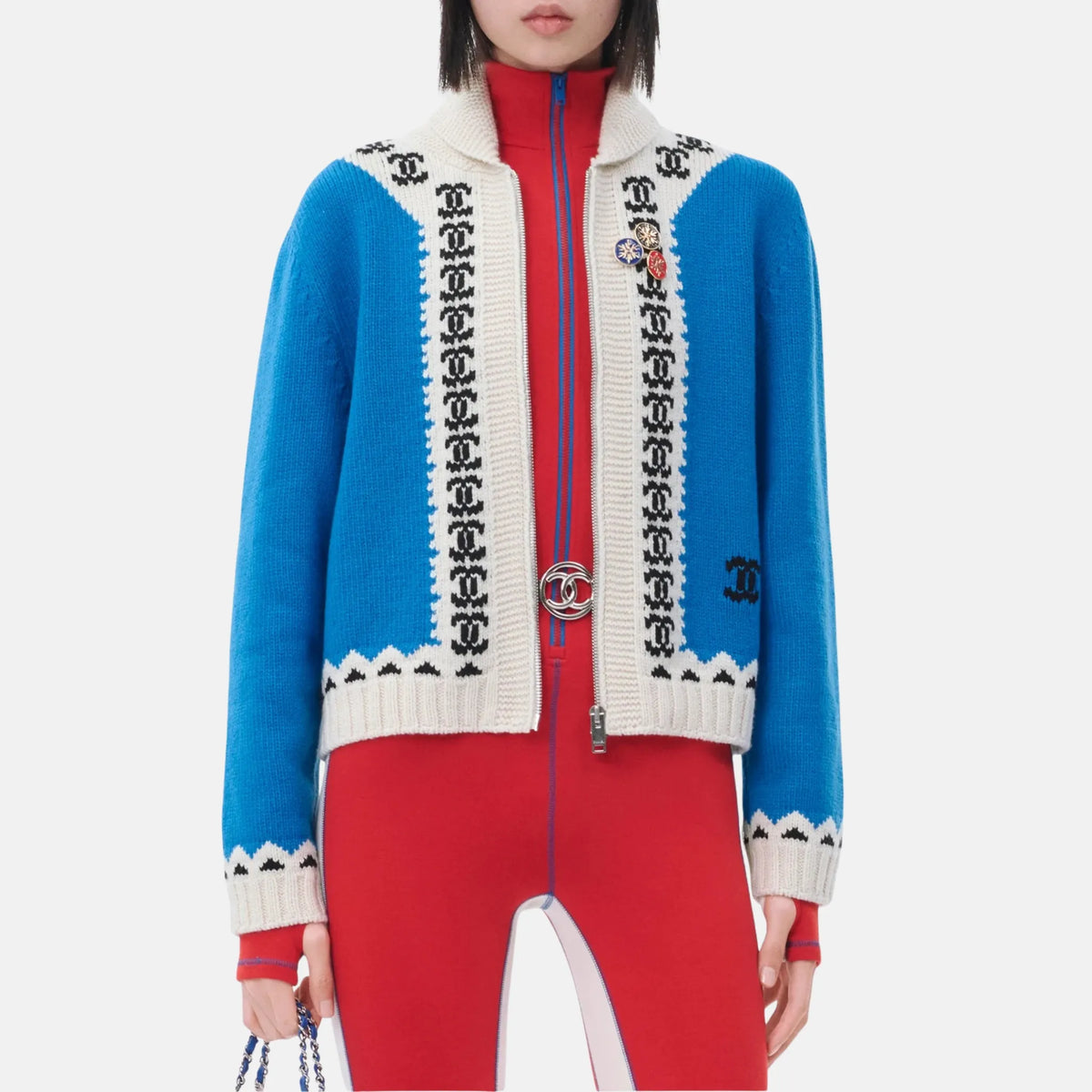 Cardigan Cashmere in Blue White and Black — Blue White and Black