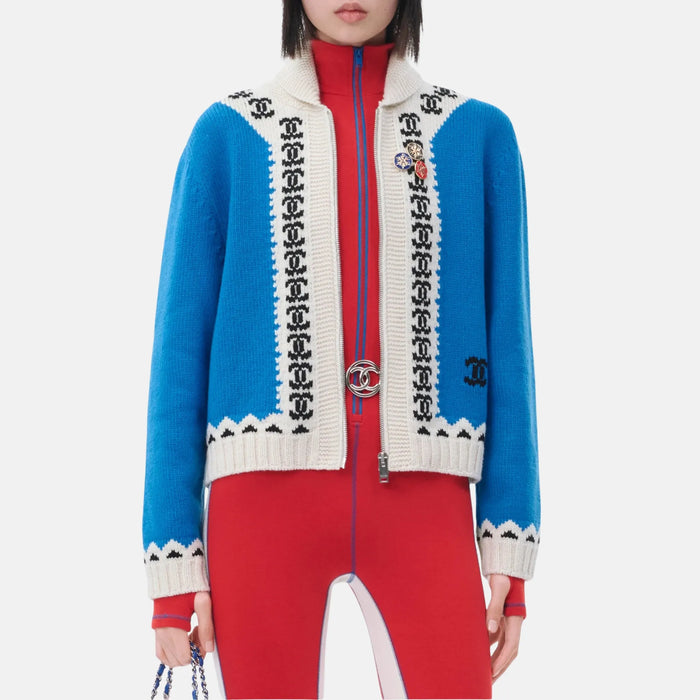 Chanel Cardigan Cashmere in Blue White and Black — Coco Neige 2026