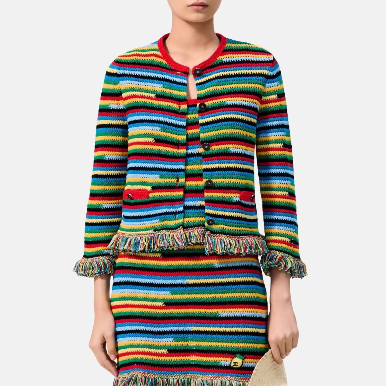 Chanel Cardigan Cotton Red Blue Green Yellow