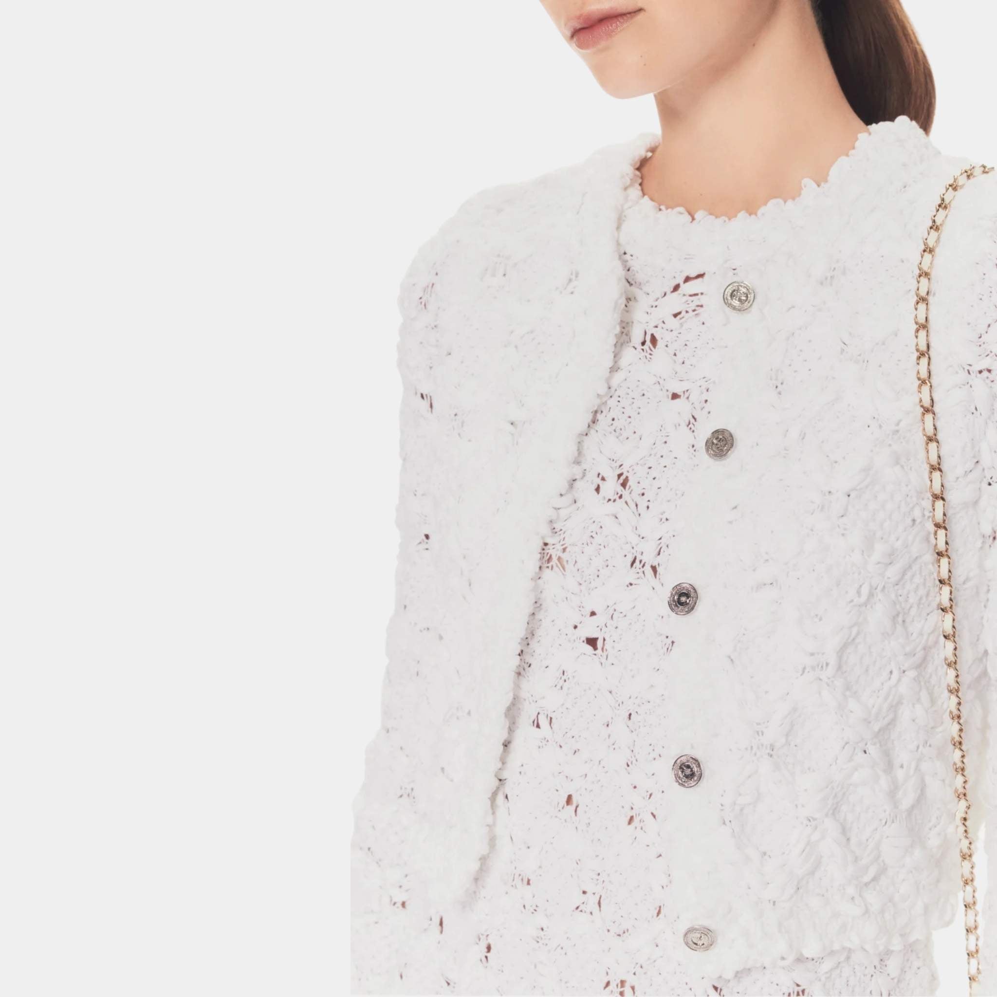 Chanel Cardigan Cotton White, CloseView