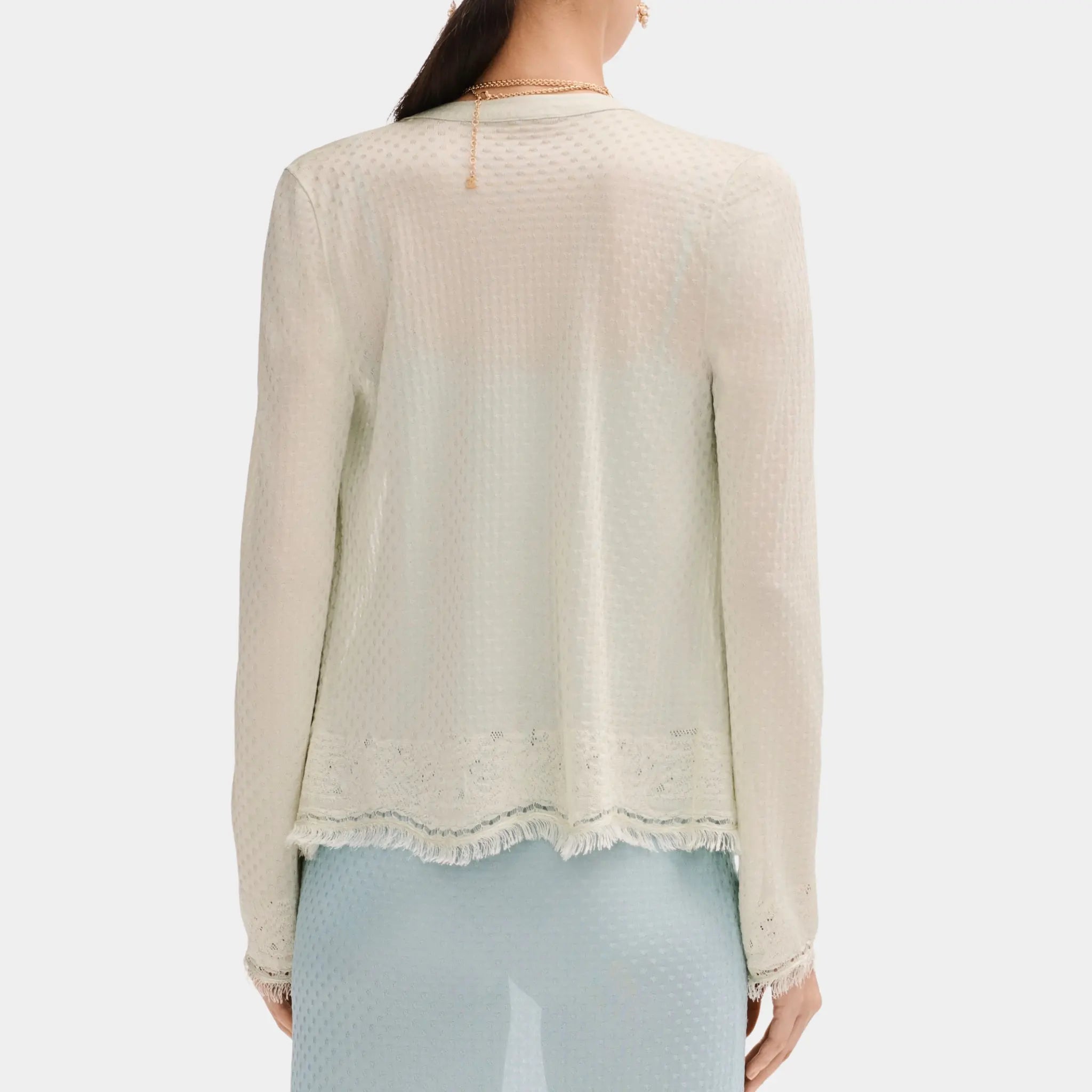Chanel Cardigan in Mixed Fibres Light Green, Back