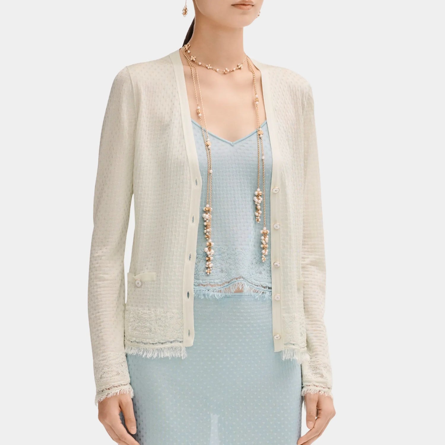 Chanel Cardigan in Mixed Fibres Light Green, Front