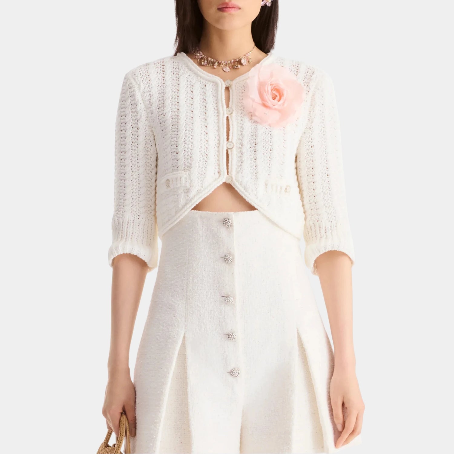Chanel Cardigan in White Cotton, Front