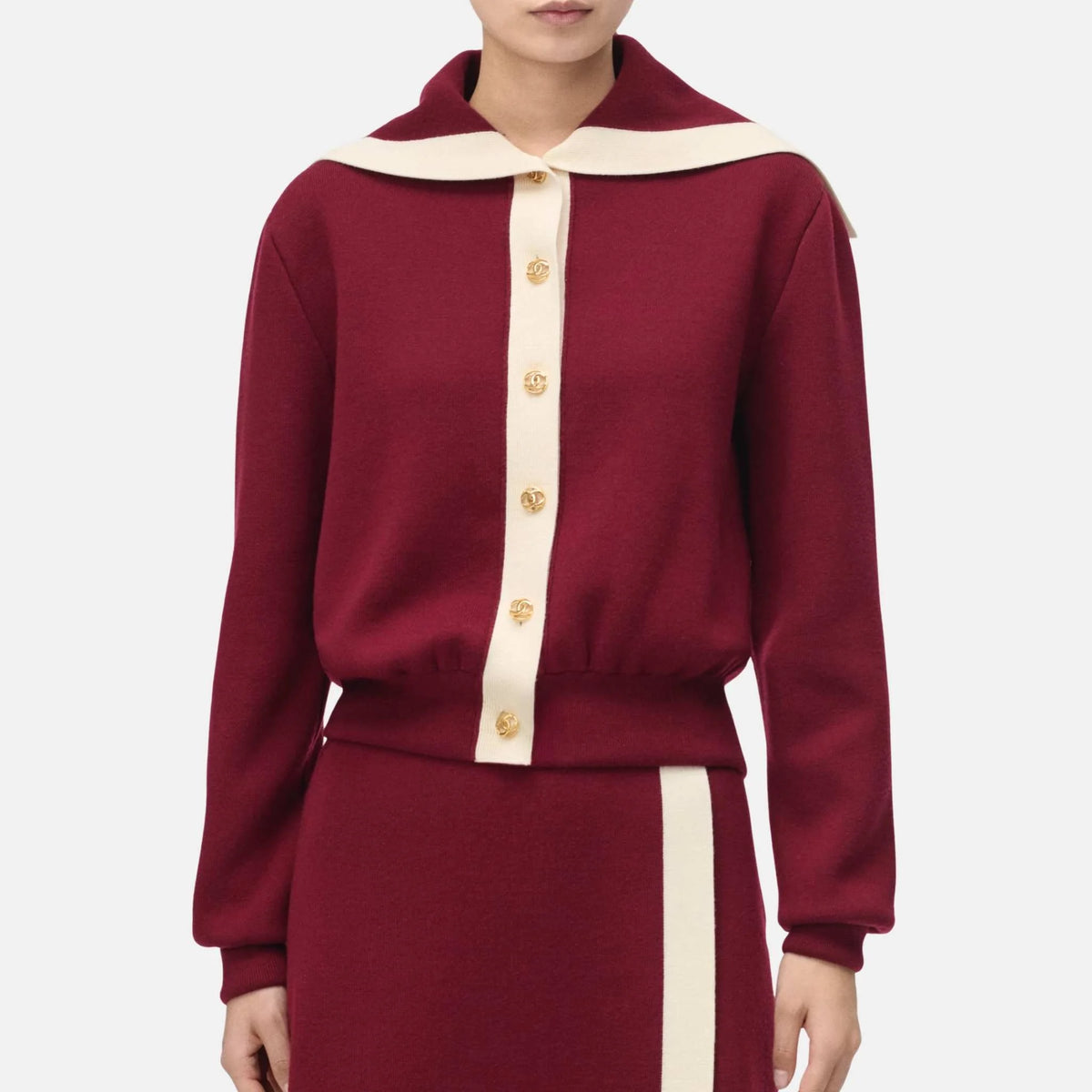 Cardigan Wool in Burgundy and White