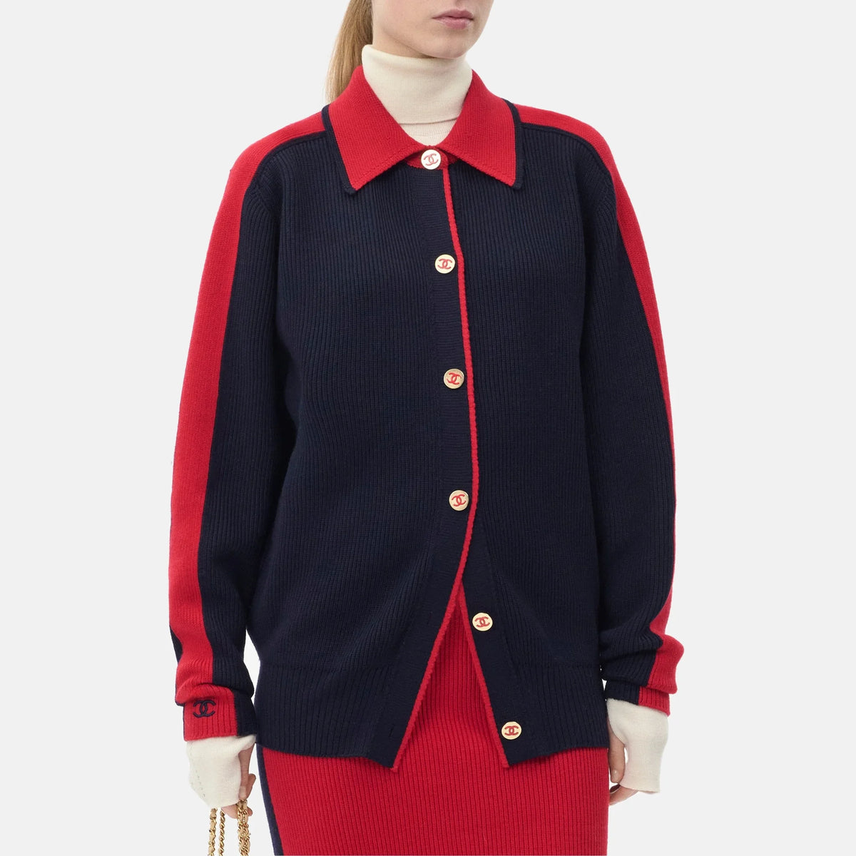 Cardigan Wool in Navy Blue and Red