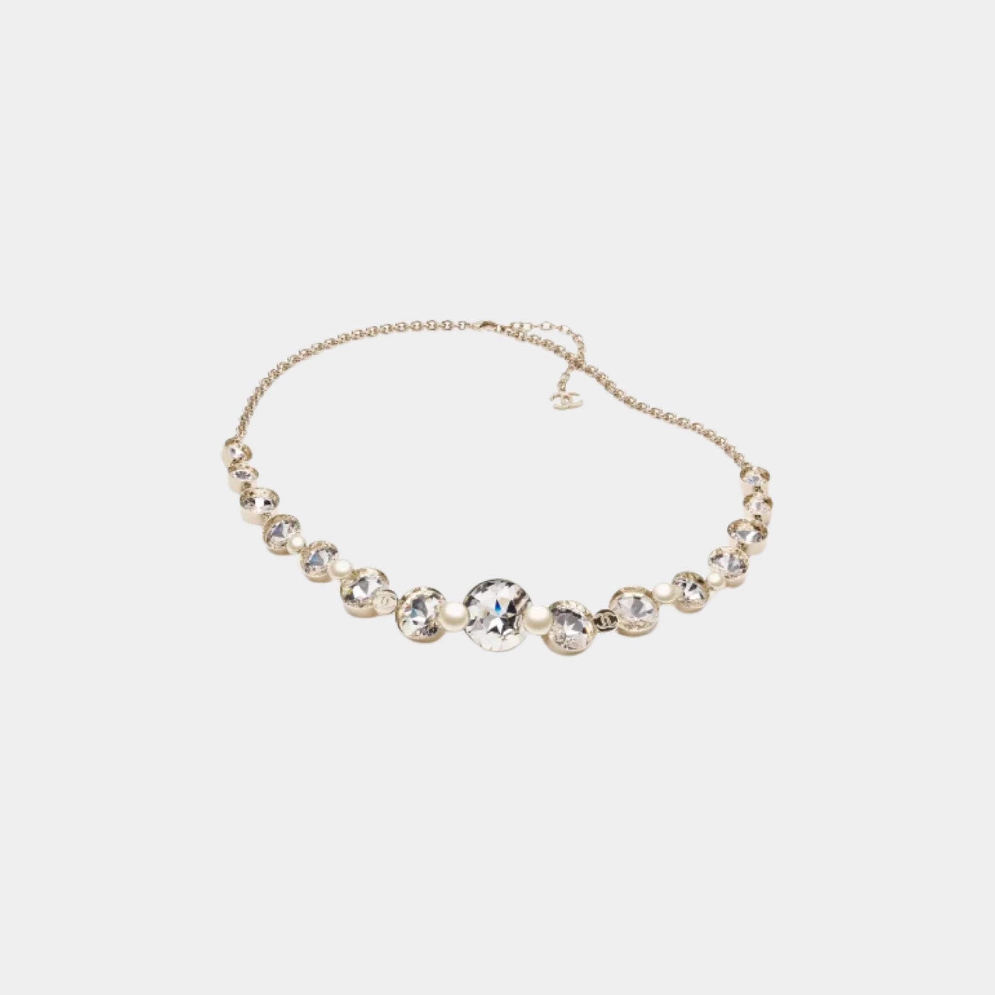 Chain belt Metal Resin &amp; Rhinestones Gold Pearly White &amp; Crystal
