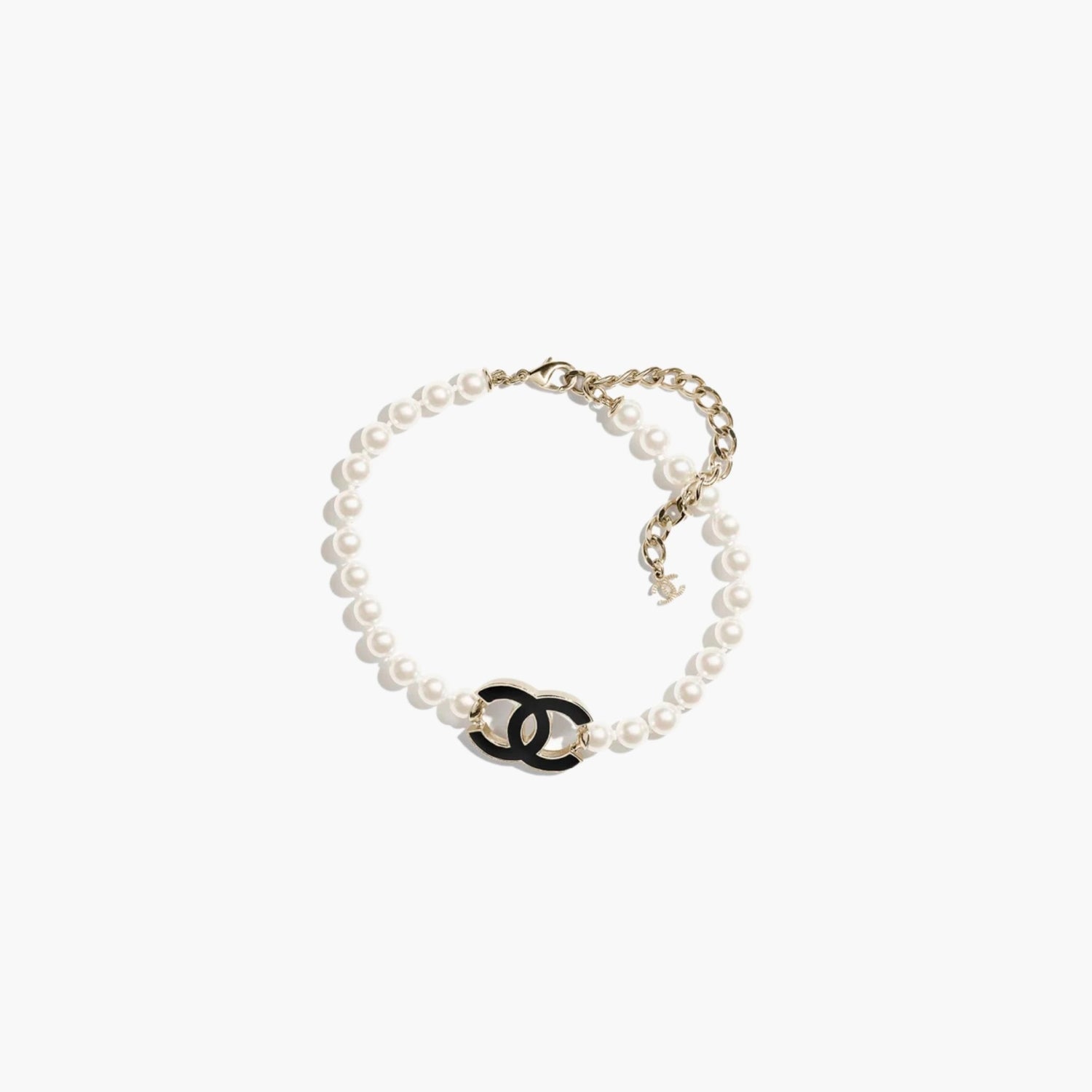 Chanel Choker Metal Glass Pearls &amp; Resin, Black, Front