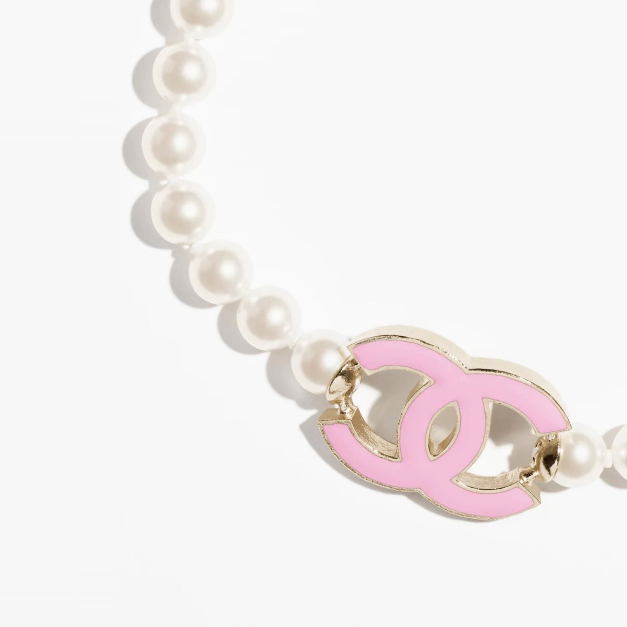 Chanel Choker Metal Glass Pearls &amp; Resin, Pink, Logo