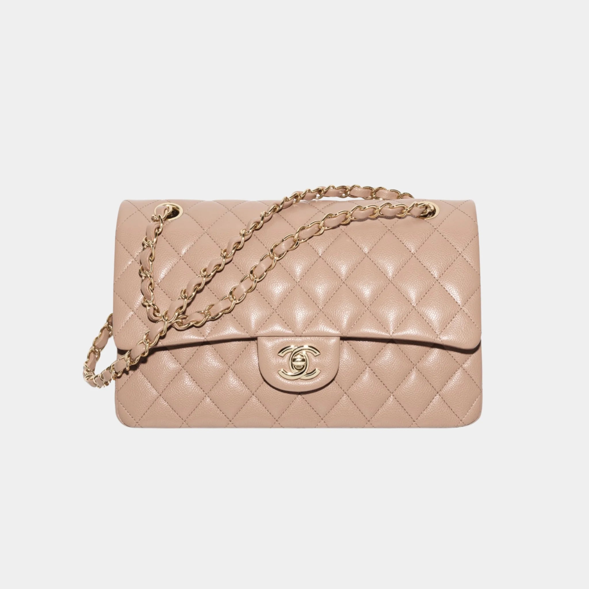 Chanel Classic 11.12 Handbag In Grained Shiny Calfskin And Gold Tone, Dark Beige