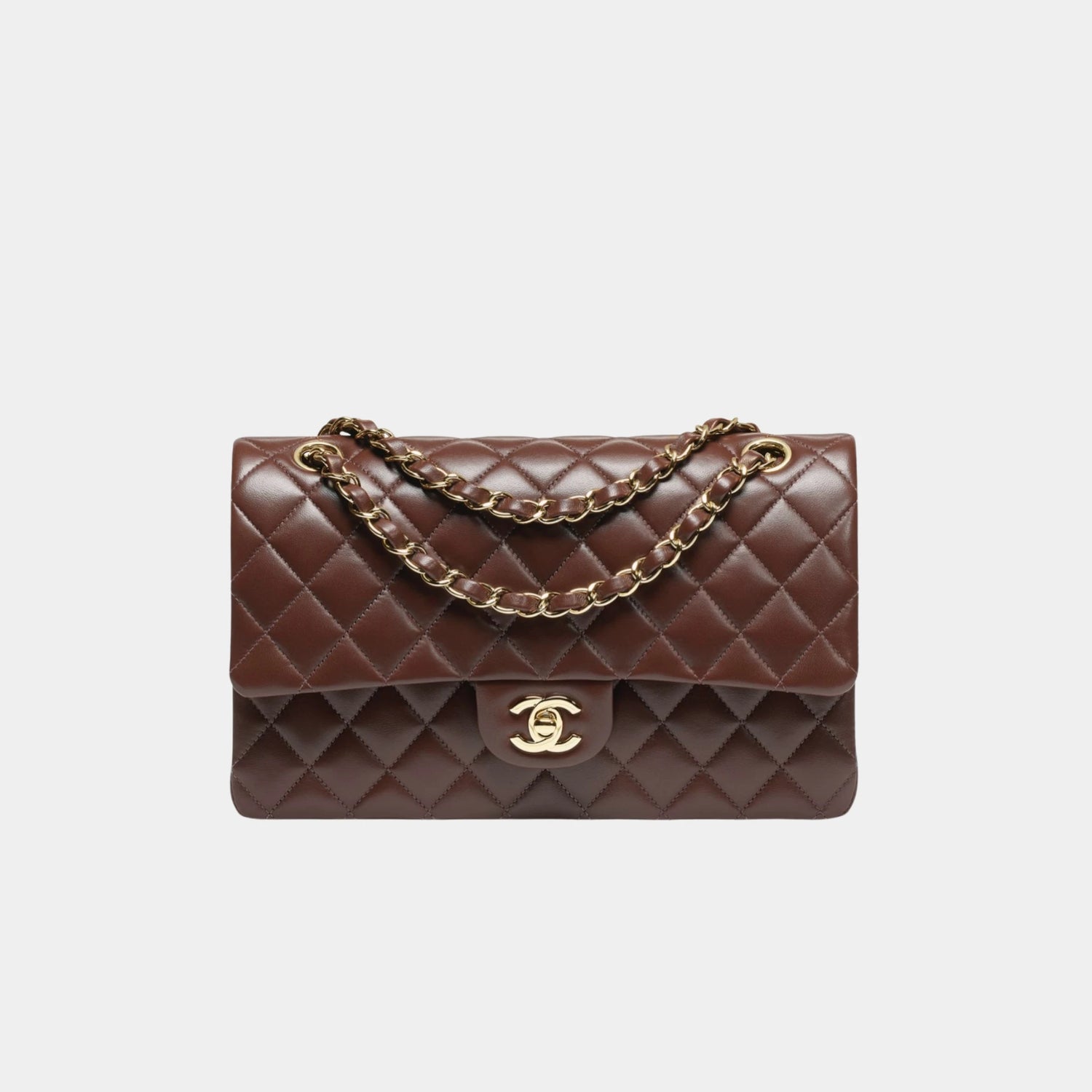 Chanel Classic 11.12 Lambskin Handbag, Dark Brown, Front 