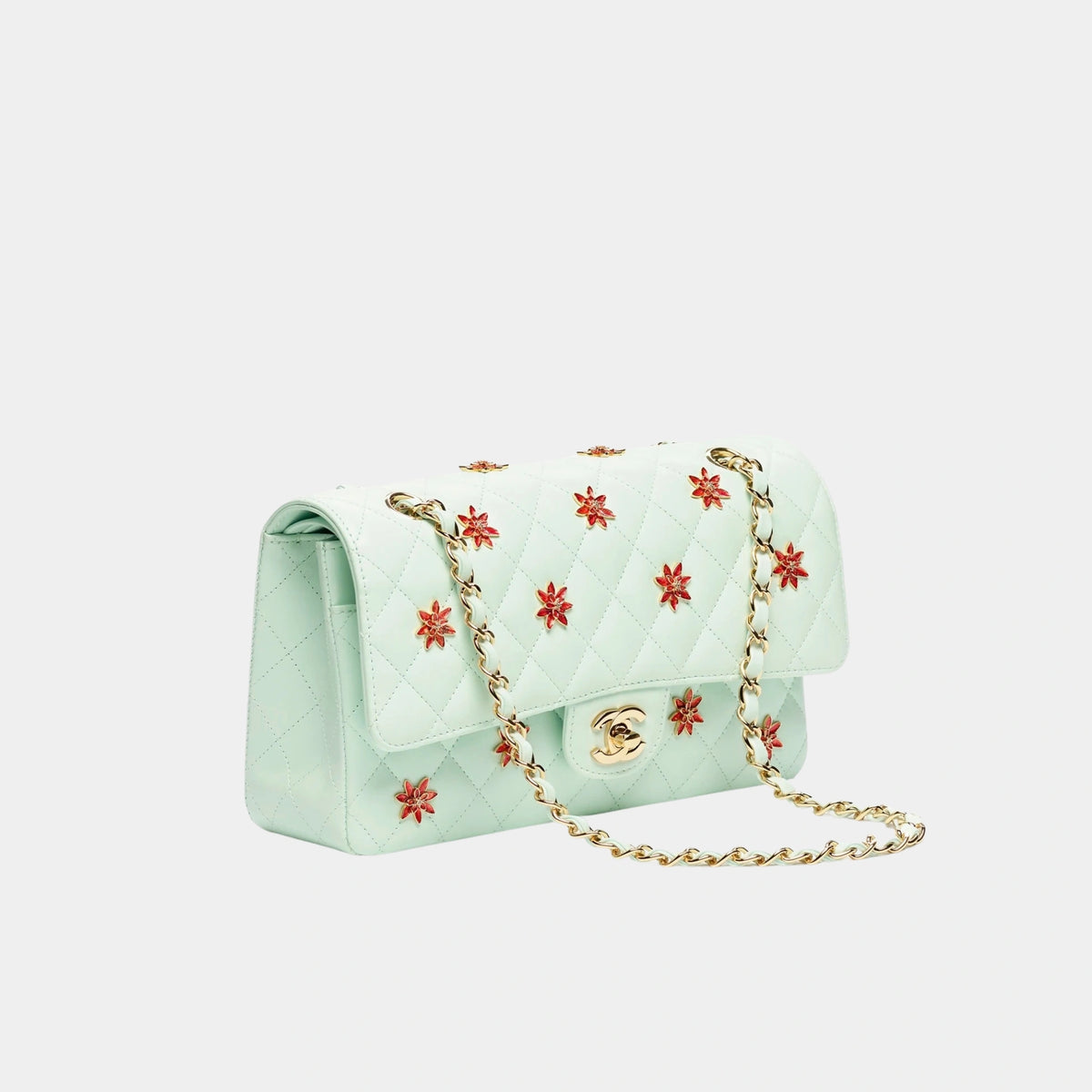 Classic bag 11.12 Lamb Enamel & Gilded Metal Light green & orange