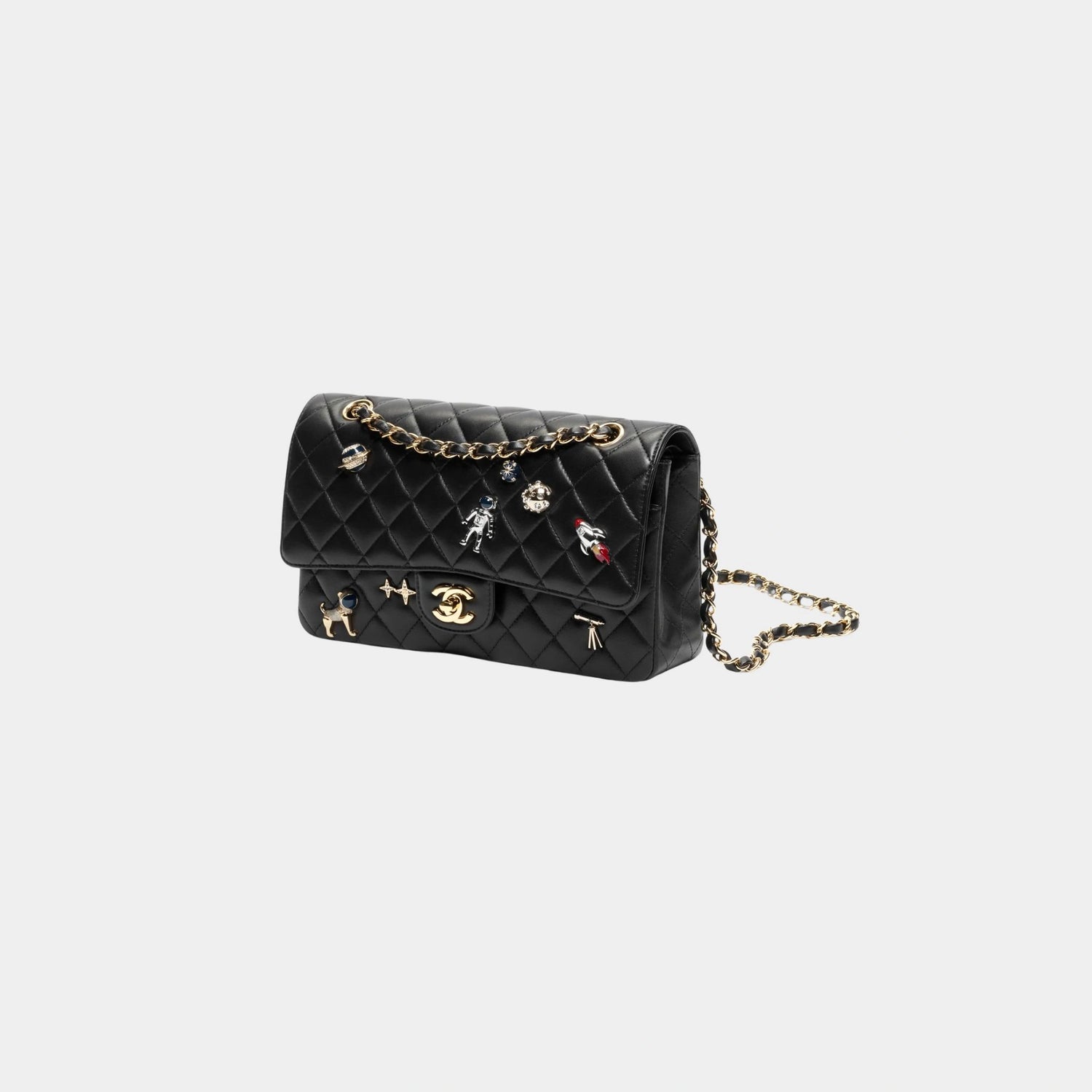 Chanel Classic bag 11.12 Lamb Enamel Rhinestones Silver &amp; Gold Metal , Front 