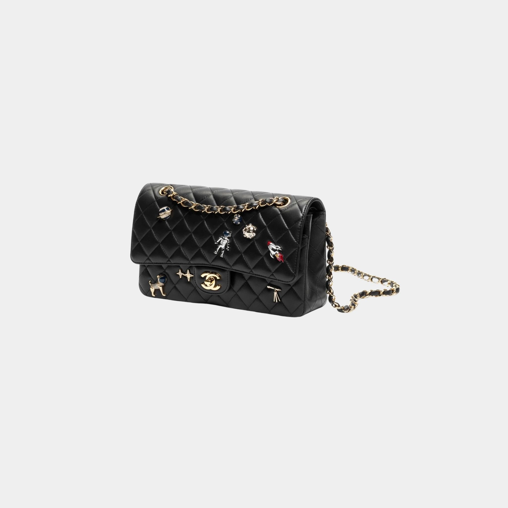 Chanel Classic bag 11.12 Lamb Enamel Rhinestones Silver &amp; Gold Metal , Front 