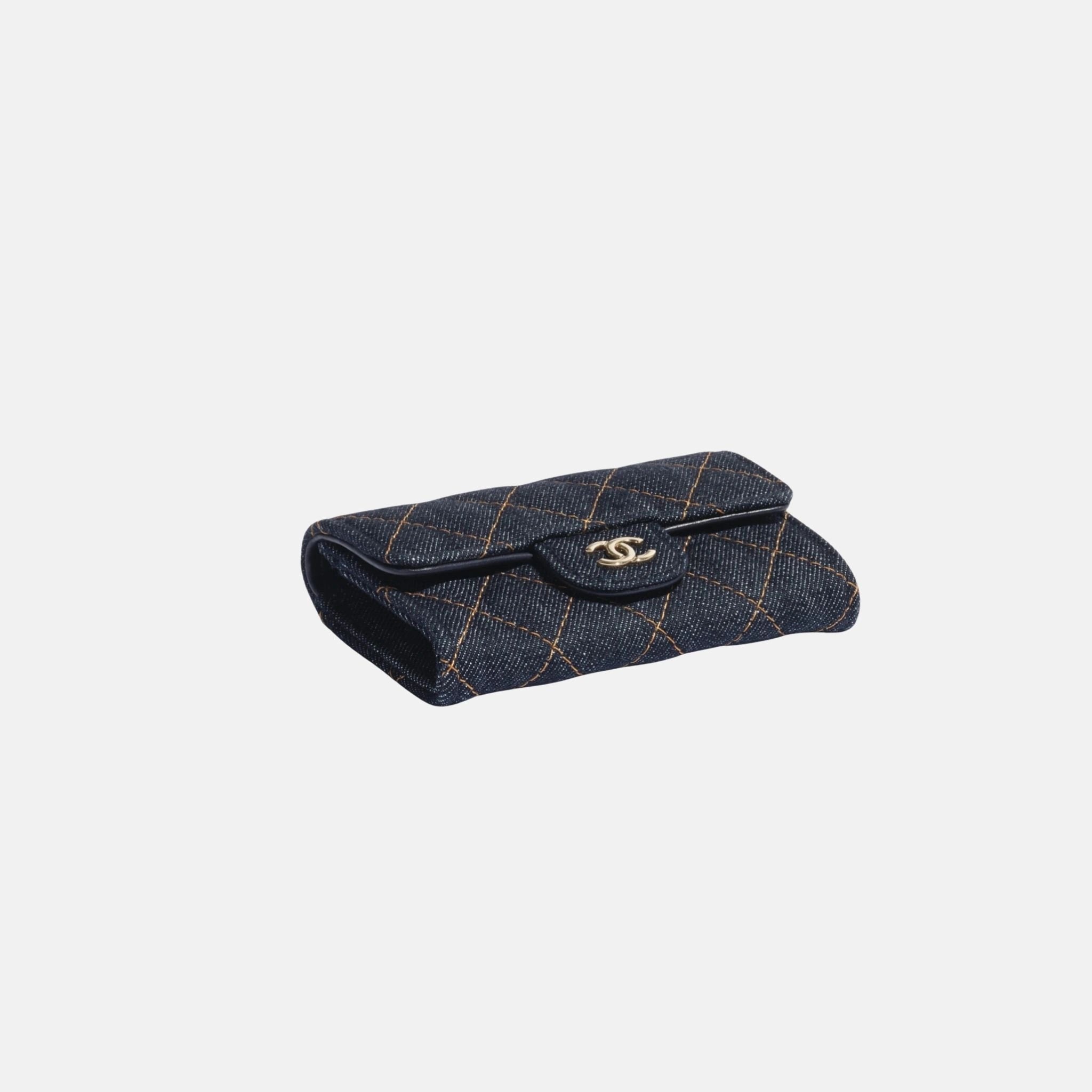 Chanel Classic Card Holder in Denim and Gold Metal, Side