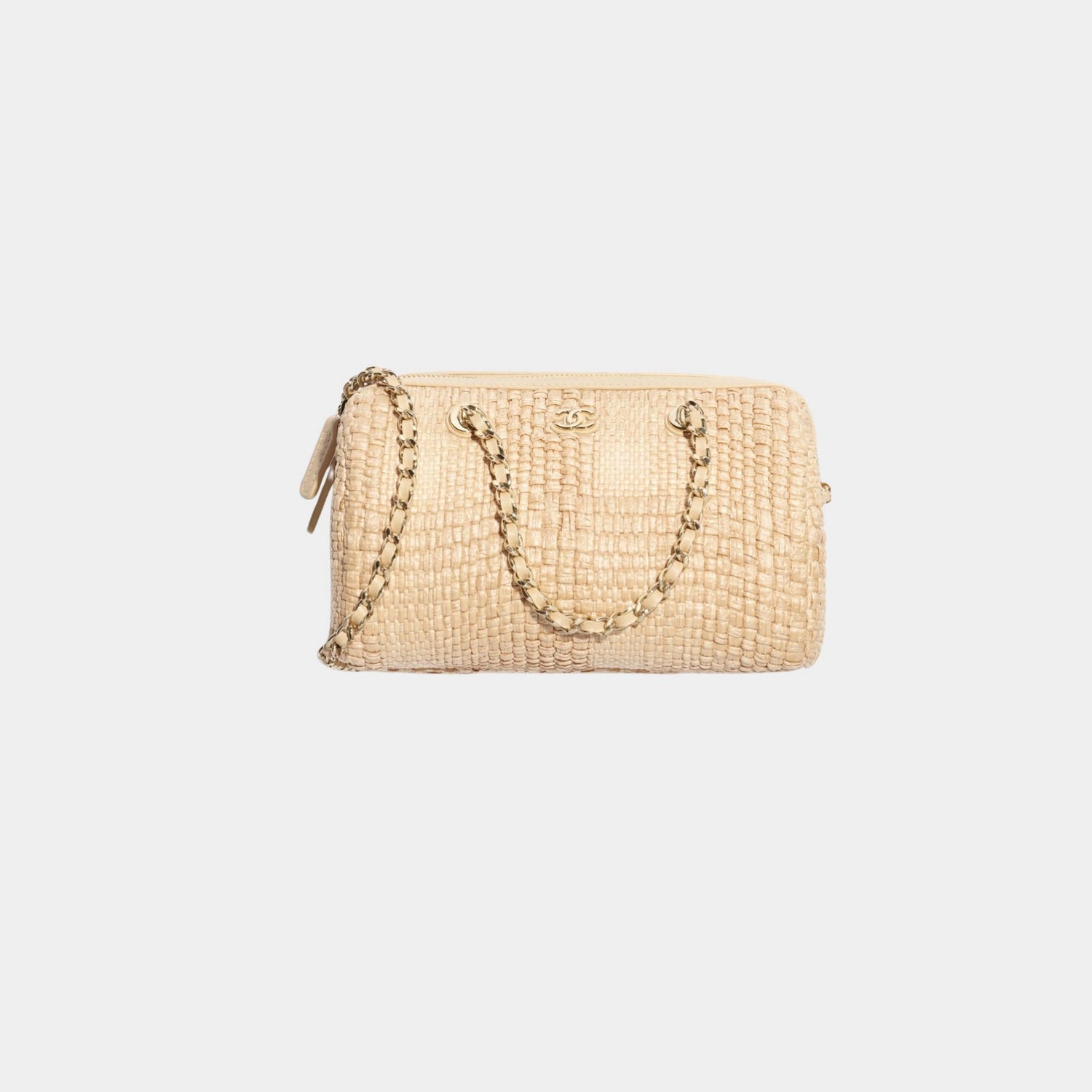Chanel Classic Clutch With Chain Braided Raffia &amp; Gold Tone Metal, beige 