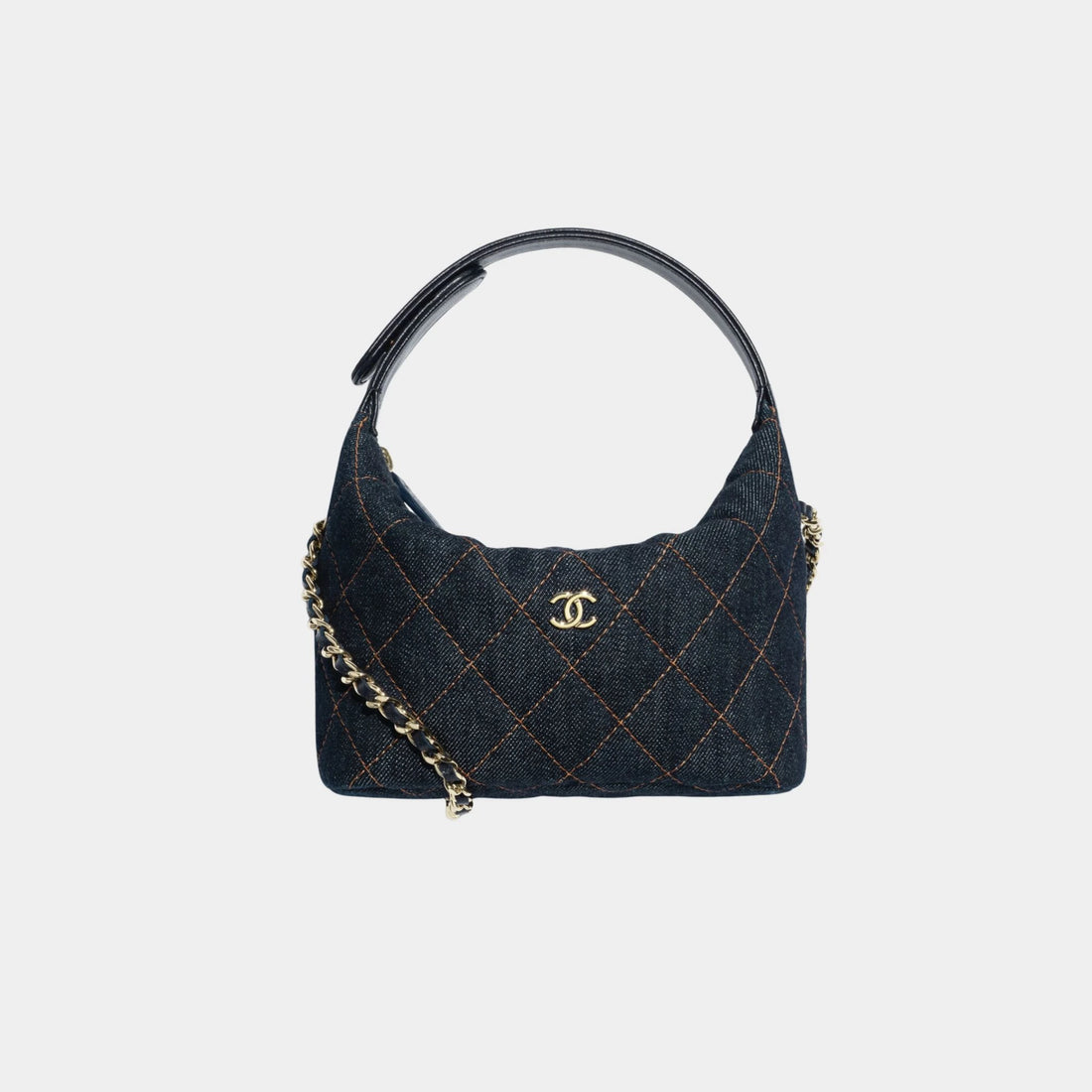 Classic Clutch With Chain Denim & Gold Metal Dark