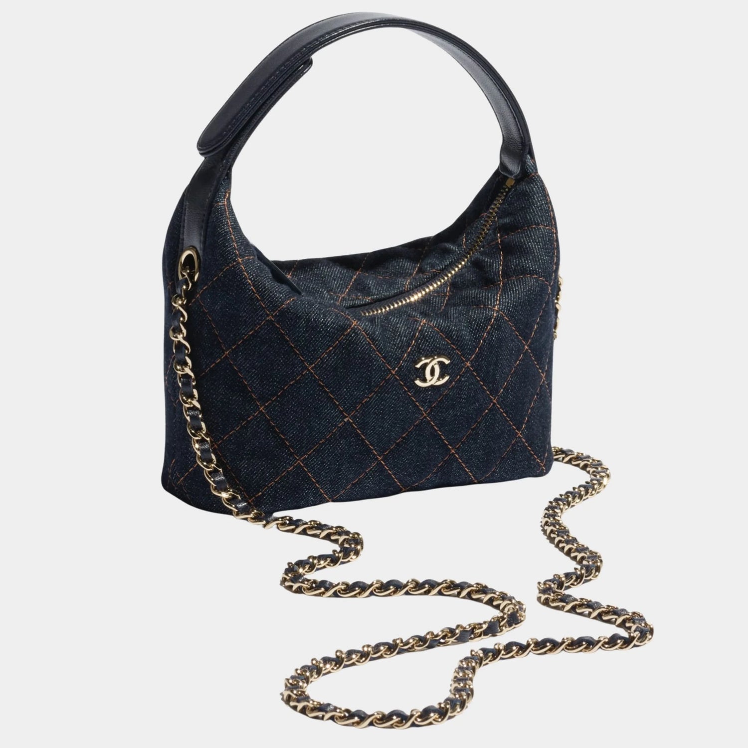 Classic Clutch With Chain Denim &amp; Gold Metal Dark