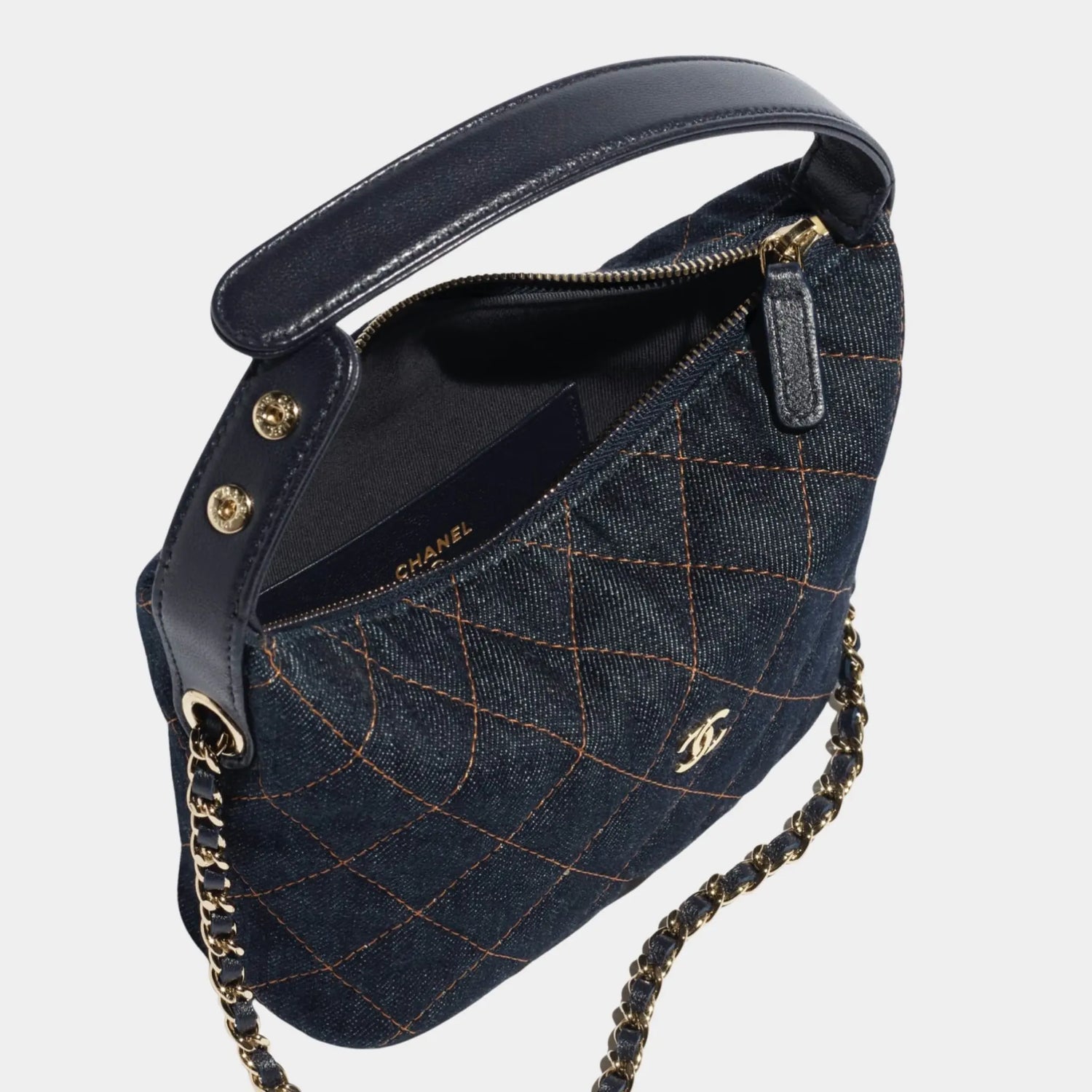 Classic Clutch With Chain Denim &amp; Gold Metal Dark