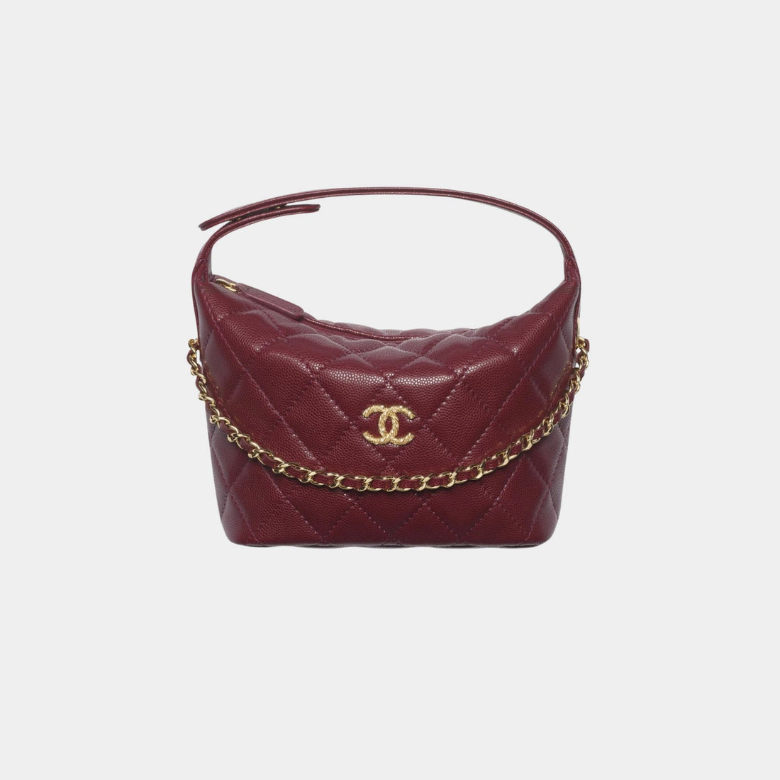 Classic Clutch With Chain Shiny Grained Calfskin Strass &amp; Gold Tone Metal