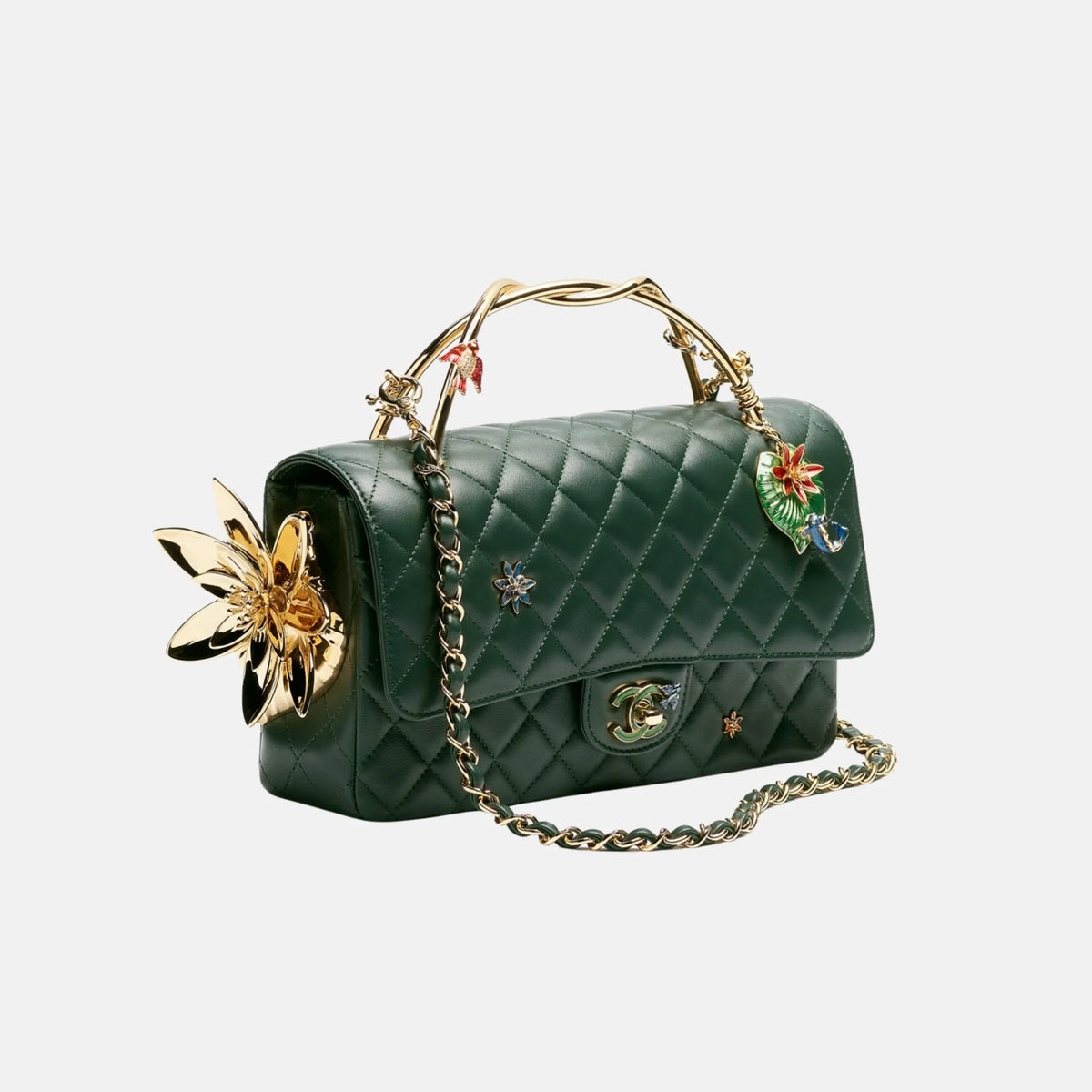 Chanel Classic Handbag With Top Handle in Dark Green