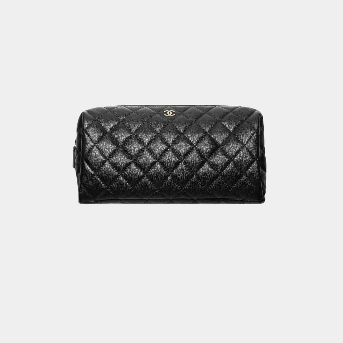 Chanel Classic Large Zipped Case Grained Shiny Calfskin & Gold Metal, Front